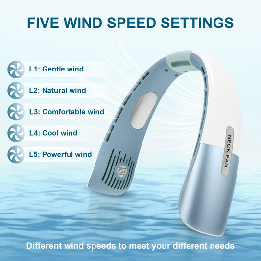 Portable Neck Fan, Personal Fan with Necksupport 5000mAh Battery - Rechargeable Fan Wearable Bladeless - 5 Speeds Cooling Hands-Free Fan for Indoor Outdoor Sports