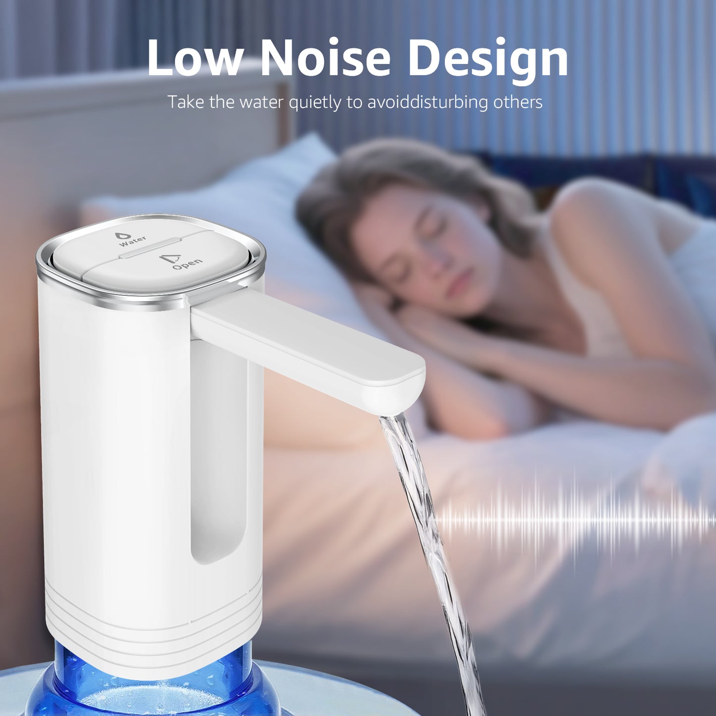 Skdwakiz Portable Water Dispenser, Foldable Electric Water Bottle Pump Universal 2, 3, 4, and 5 Gallon USB Rechargeable and Automatic Off Switch Water Bottle Pump for Home Kitchen Office