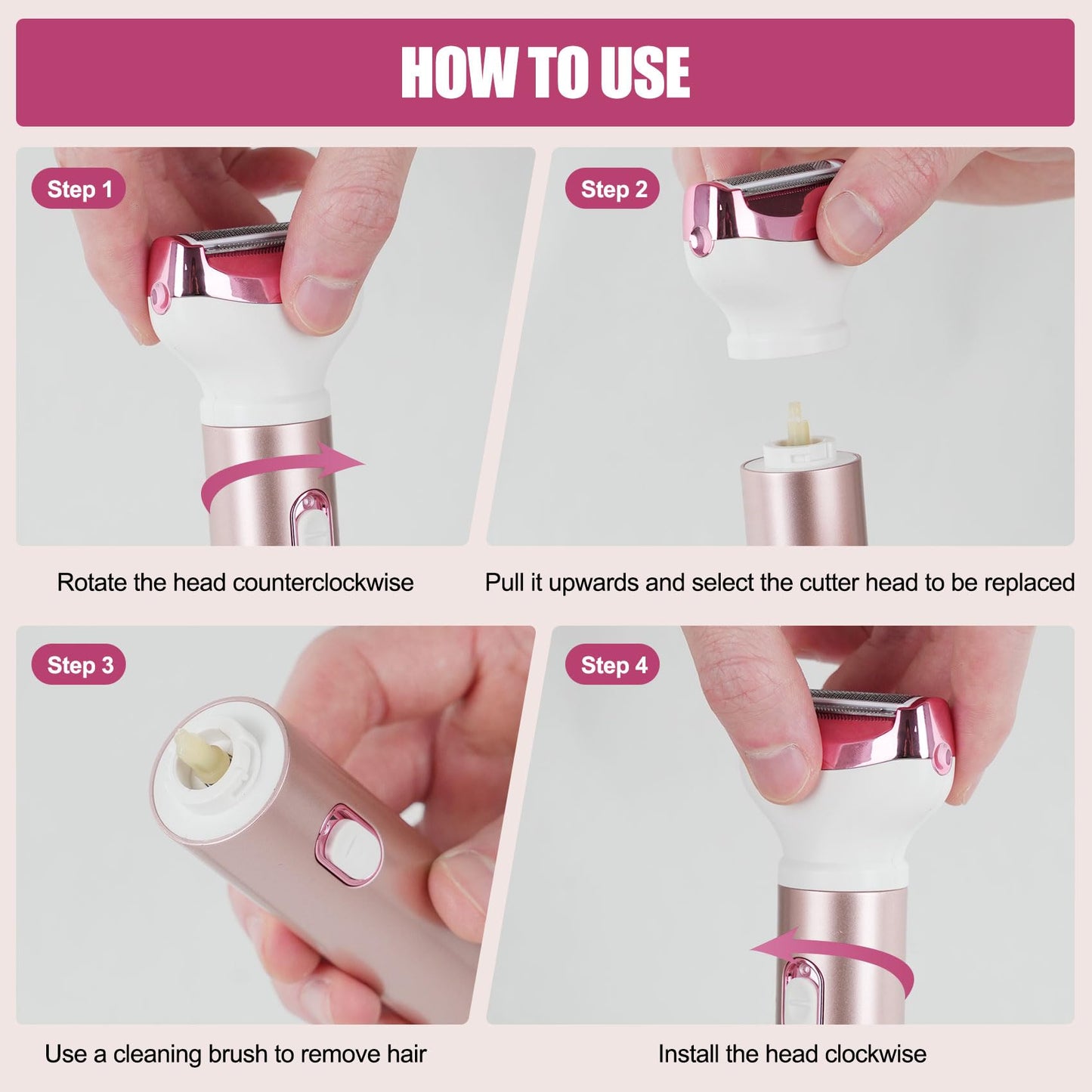 Electric Razor for Women, 4 in 1 Cordless Electric Shaver Set - USB Rechargeable - Wet & Dry Portable Lady Hair Remover, Replaceable Face Shaver & Bikini Trimmer for Underarm Nose Eyebrow Arms Legs