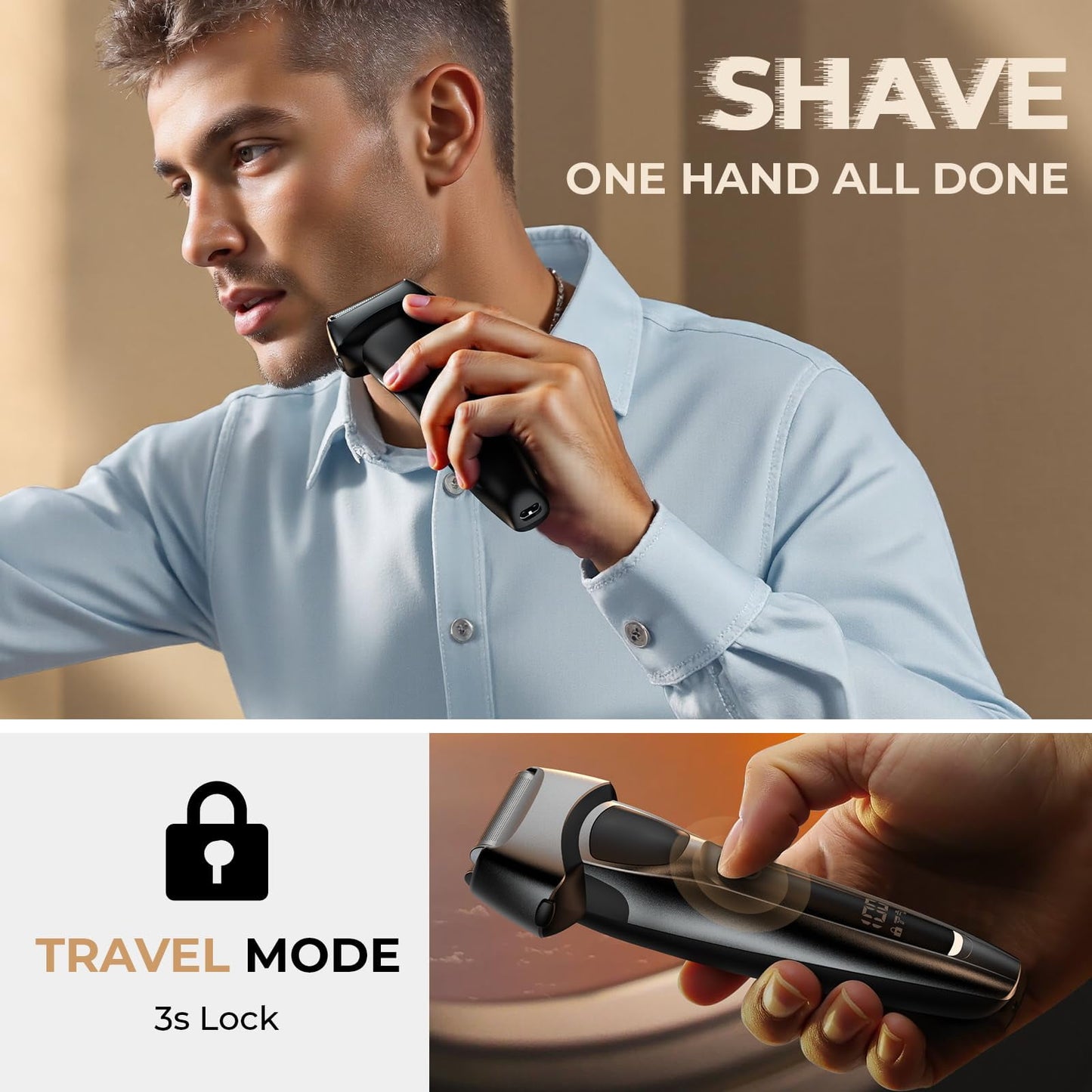 Skdwakiz Electric Razor for Men: Professional Floating Blade Ultra Thin Foil Shaver - Wet/Dry Waterproof Close Shaving - Portable Beard Trimmer with LED Display/Travel Lock/Fast Charge