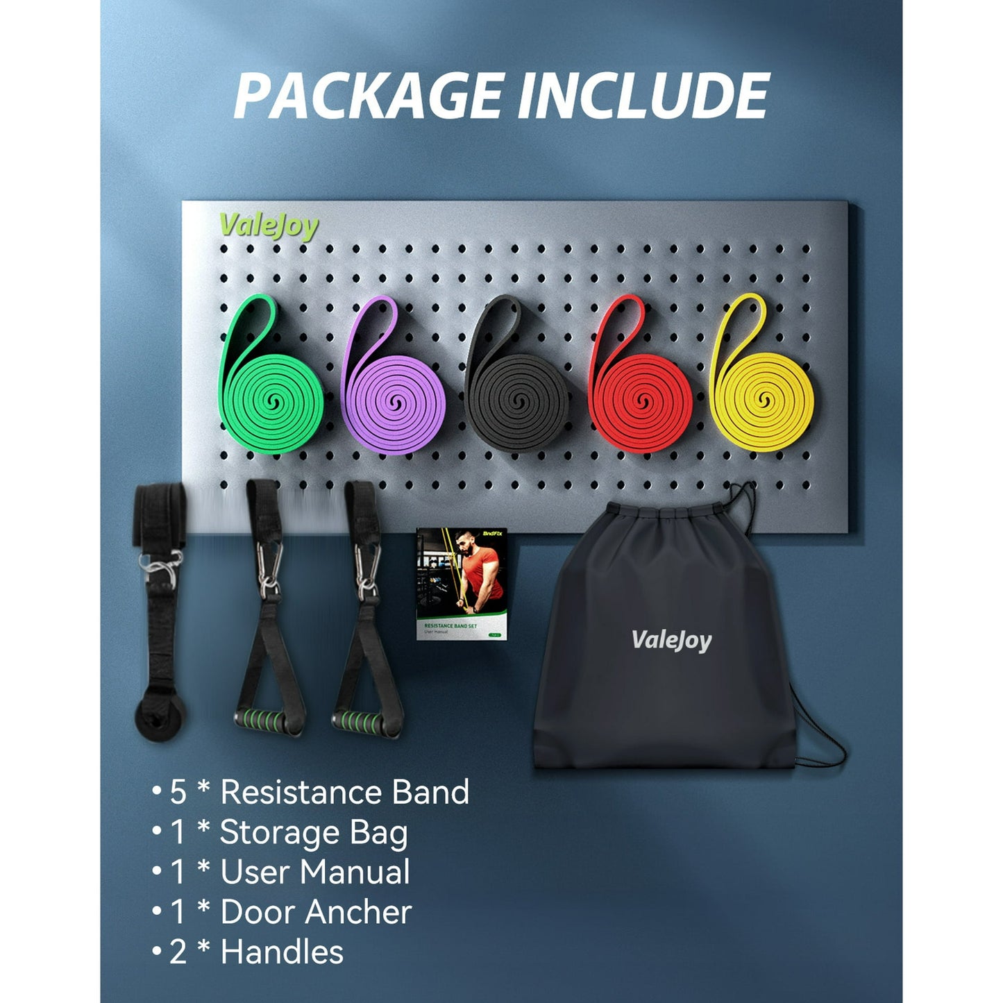 TCVOR Resistance Bands Set (5pcs), Exercise Bands with 5 Resistance Levels-up to 330 lbs, Include Cushioned Handles, Ankle Strap & Carry Bag, Exercise Workout Bands for Training Home Workouts