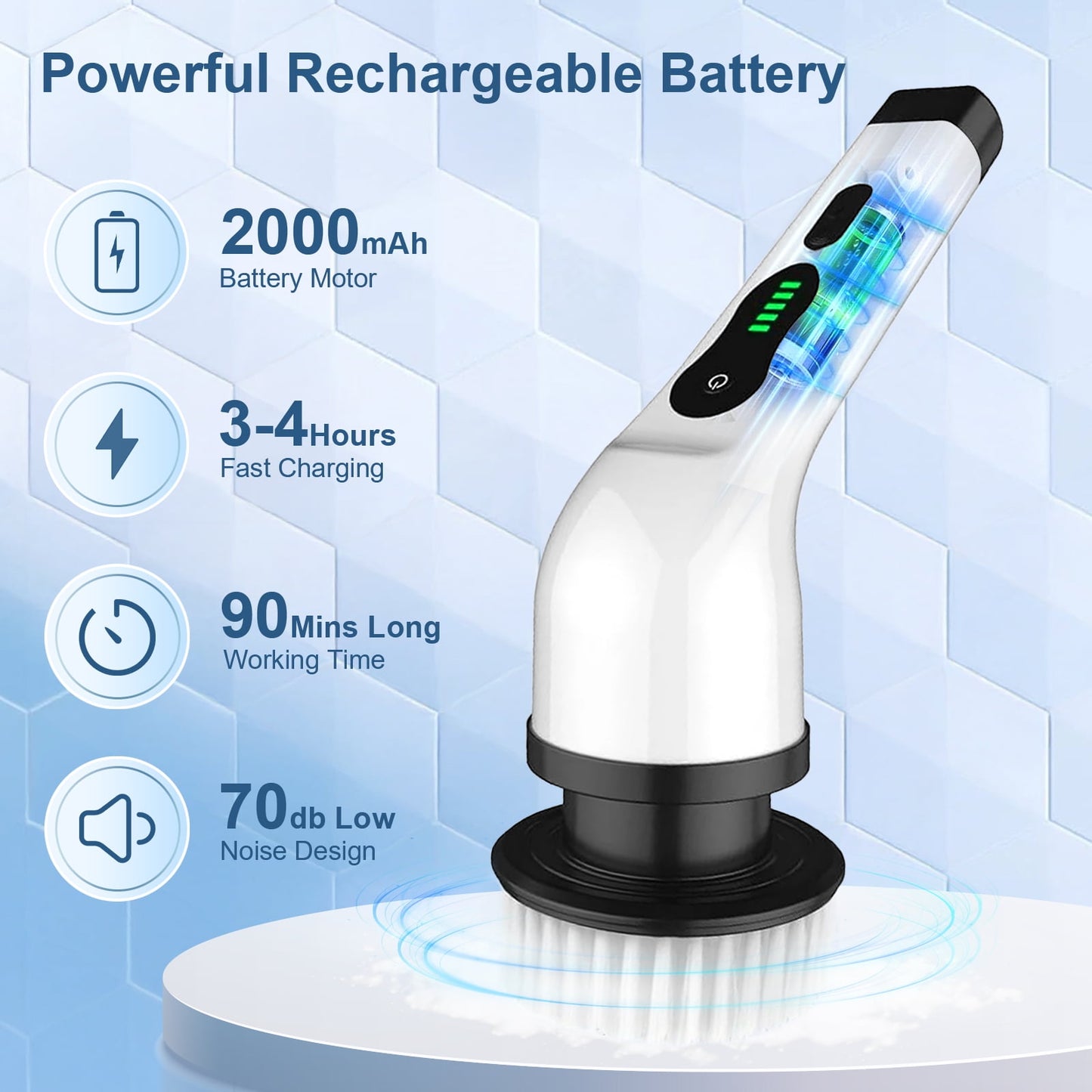 Skdwakiz Electric Spin Scrubber, Cordless Cleaning Brush with Long Handle & 9 Replaceable Heads, Power Shower Scrubber for Bathroom, Bathtub & Tile Floor