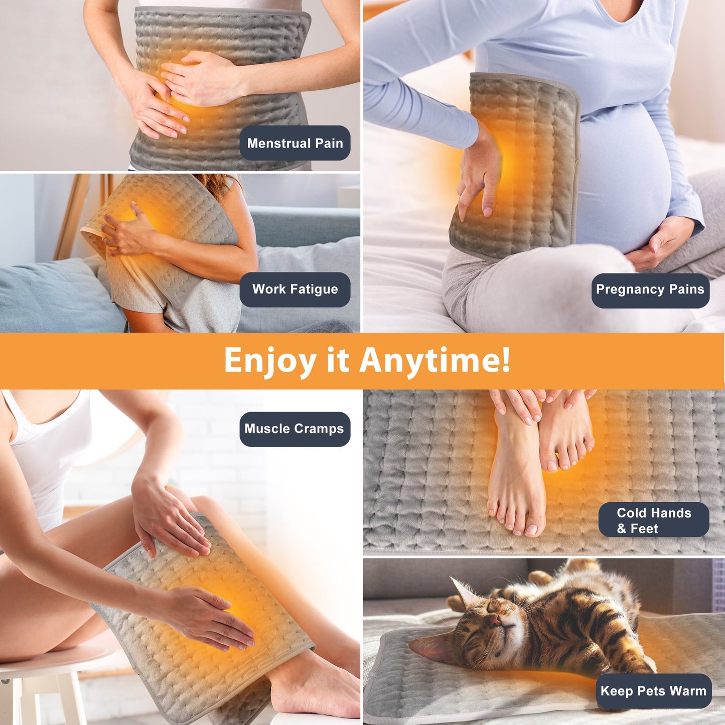 TCVOR Heating Pad for Deep Heat and Comfort, 12" x 24" Ultra Soft Flannel Electric Heating Pad with 6 Heat Settings, 4 Timer Auto Shut Off, Moist and Dry Heat Option, Machine Washable