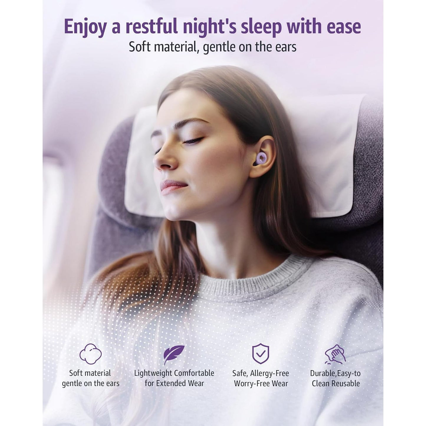 Skdwakiz Ear Plugs for Sleeping Noise Cancelling, 45dB Noise Reduction Earplugs with 8 Eartips, Soft Reusable Earbuds, Silicone Hearing Protection Earplugs for Sleep, Deep Focus, Travel & Swimming