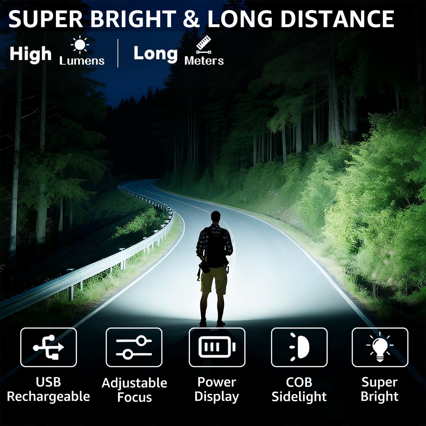 Skdwakiz Rechargeable High Lumen LED Flashlights with COB Sidelight and Hook, 6 Modes Zoomable Super Bright Flashlight for Home, Emergency, Camping