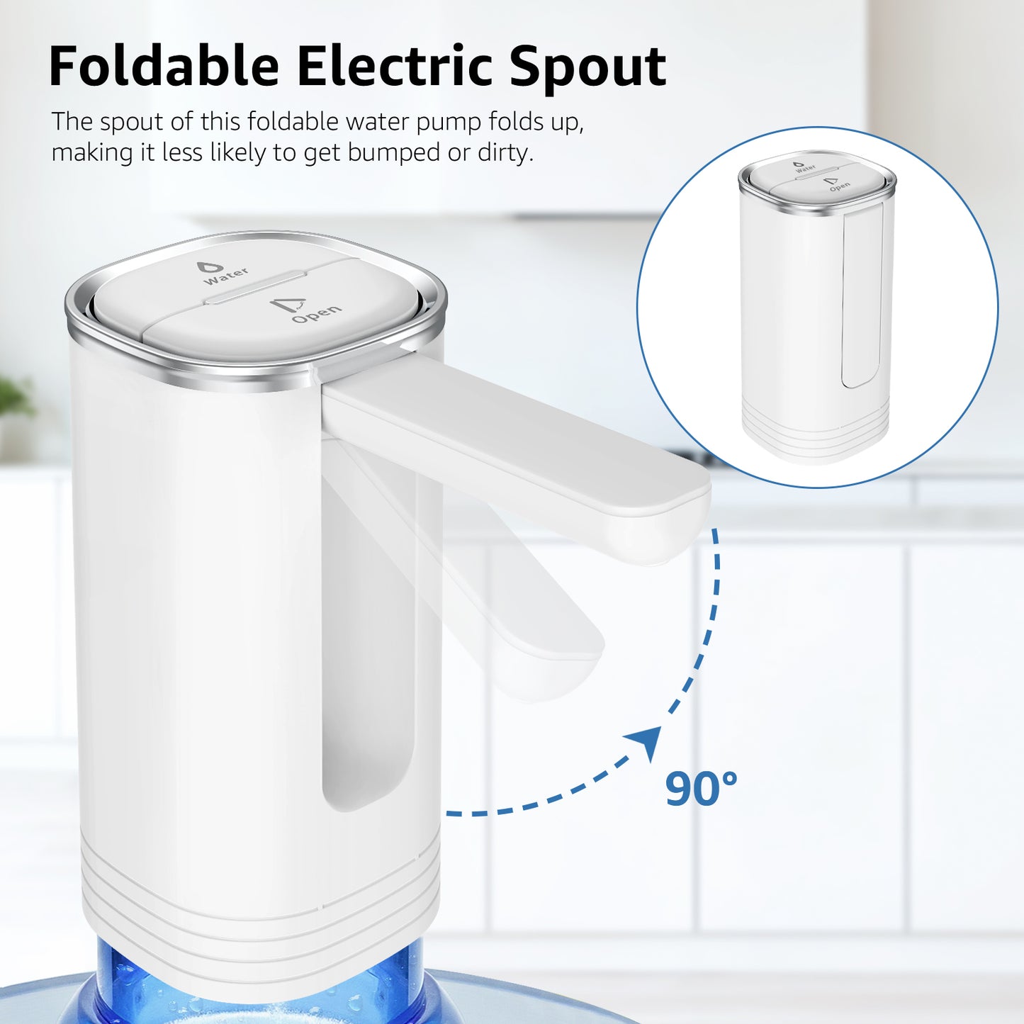 Skdwakiz Portable Water Dispenser, Foldable Electric Water Bottle Pump Universal 2, 3, 4, and 5 Gallon USB Rechargeable and Automatic Off Switch Water Bottle Pump for Home Kitchen Office