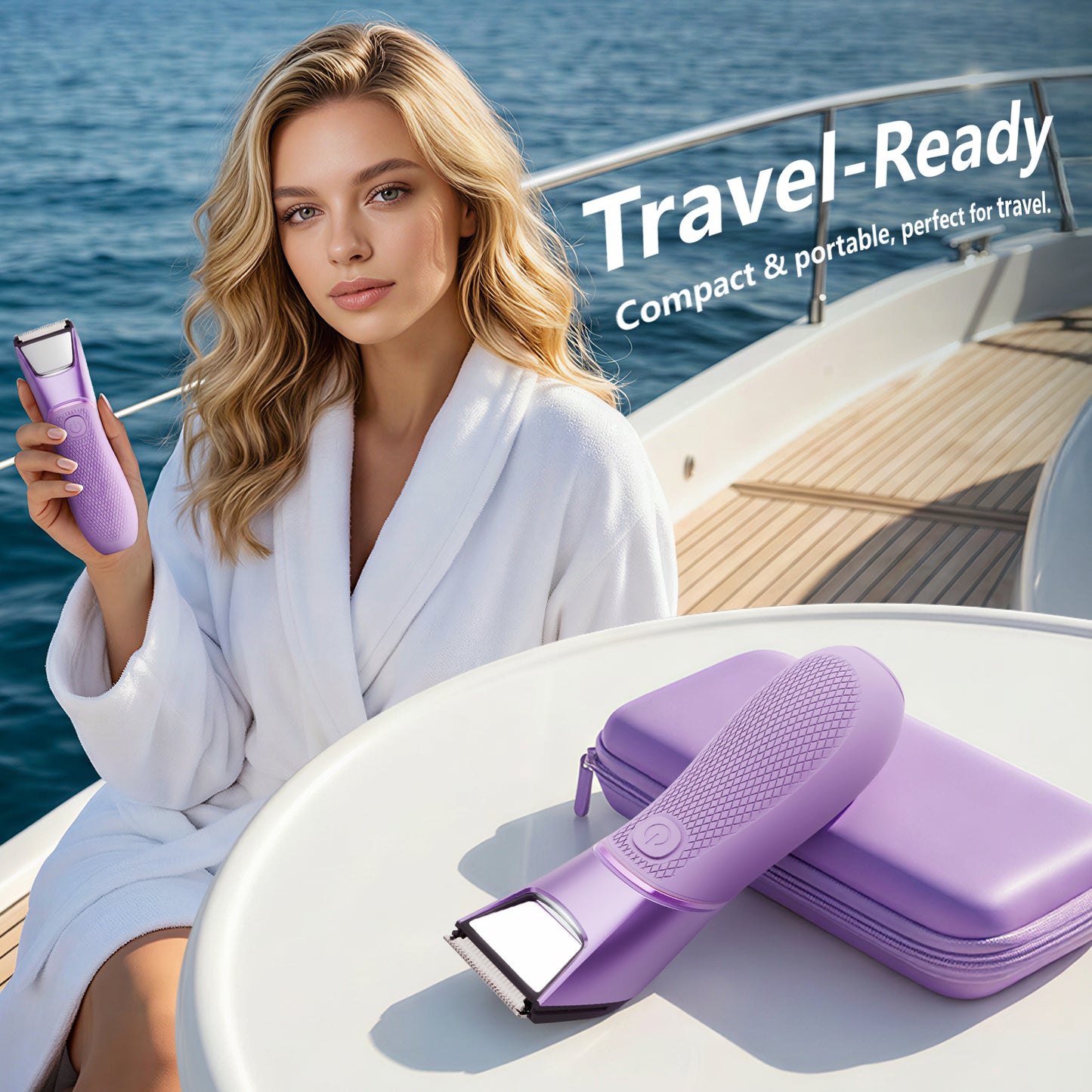 Nogroa Bikini Trimmer for Women, Pubic Hair Trimmer with Mirror & LED Light, Cordless Electric Razor Body Shaver for Trip, USB Rechargeable, IPX7 Waterproof, Ceramic Blade - for Silk Skin, Purple