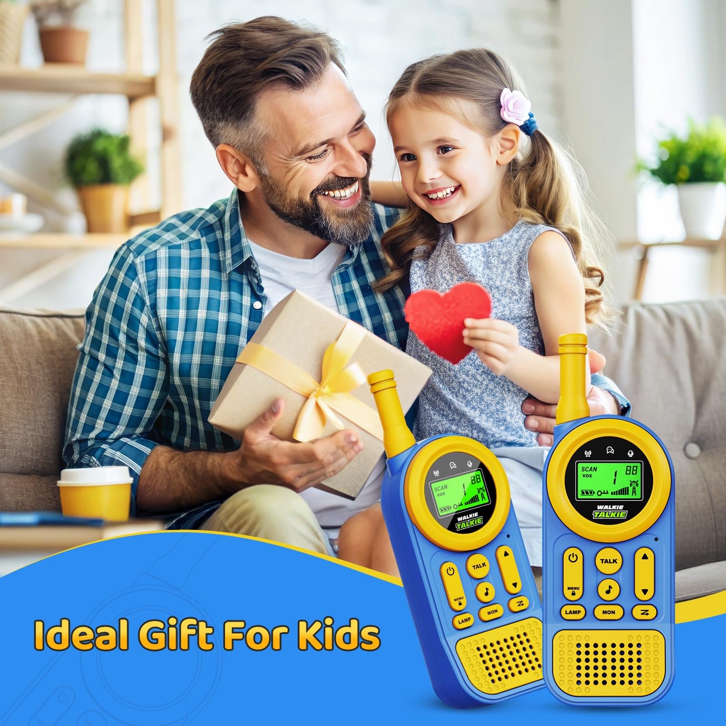 Skdwakiz 2-Pack Kids Walkie Talkies with Flashlight, Children's Telephone Toys, 22 Channels, 3KM Long Range Walkie Talkies for Kids, Christmas & Birthday Gifts for Boys Girls over 3 Years Old