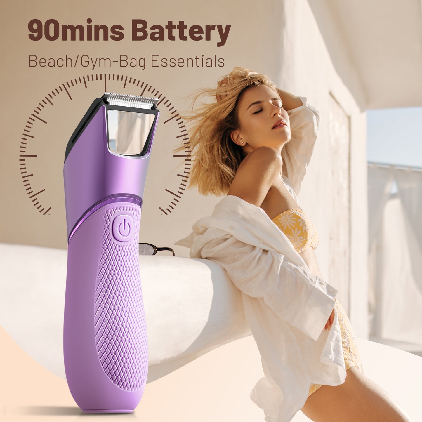 Nogroa Bikini Trimmer for Women, Pubic Hair Trimmer with Mirror & LED Light, Cordless Electric Razor Body Shaver for Trip, USB Rechargeable, IPX7 Waterproof, Ceramic Blade - for Silk Skin, Purple