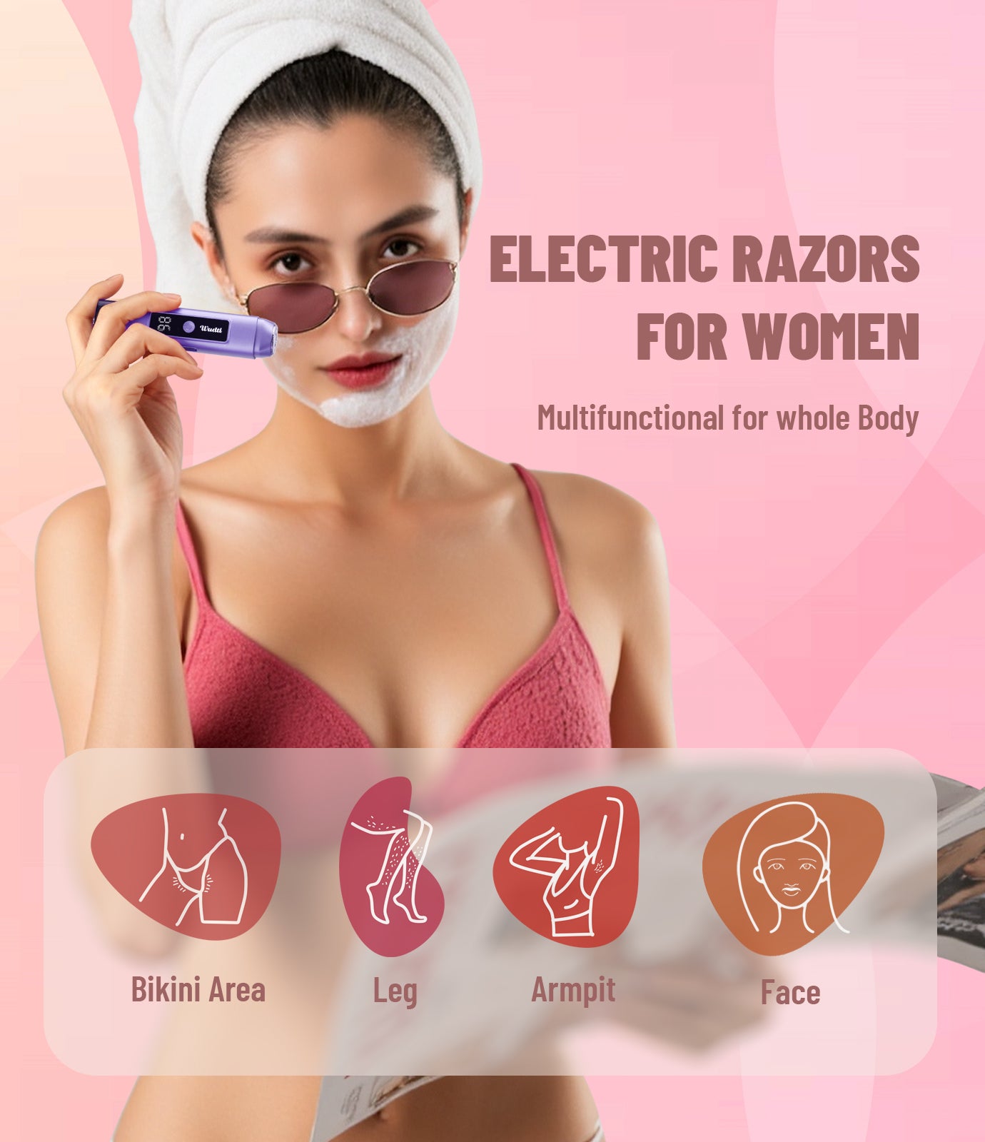 Nogroa Bikini Trimmer for Women, 2-in-1 Womens Electric Razor with Dual Heads, IPX7 Waterproof Wet & Dry Body Pubic Hair Trimmer, USB Rechargeable Cordless Shaver for Face, Lip, Underarm & Legs, Blue