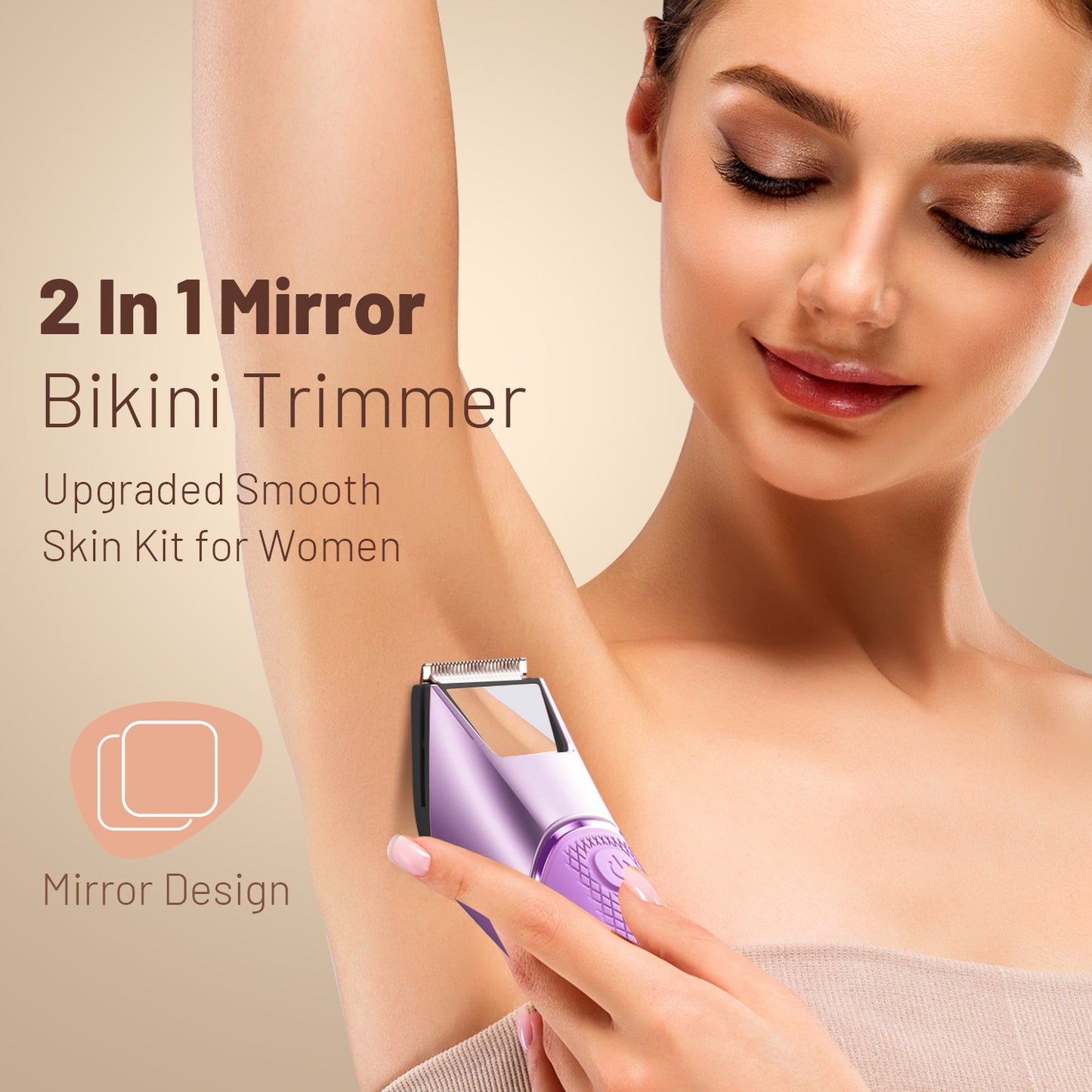 Nogroa Bikini Trimmer for Women, Pubic Hair Trimmer with Mirror & LED Light, Cordless Electric Razor Body Shaver for Trip, USB Rechargeable, IPX7 Waterproof, Ceramic Blade - for Silk Skin, Purple