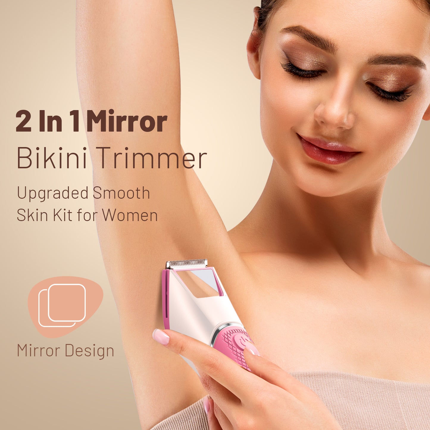 Nogroa Bikini Trimmer for Women, Pubic Hair Trimmer with Mirror & LED Light, Cordless Electric Razor Body Shaver for Trip, USB Rechargeable, IPX7 Waterproof, Ceramic Blade - for Silk Skin