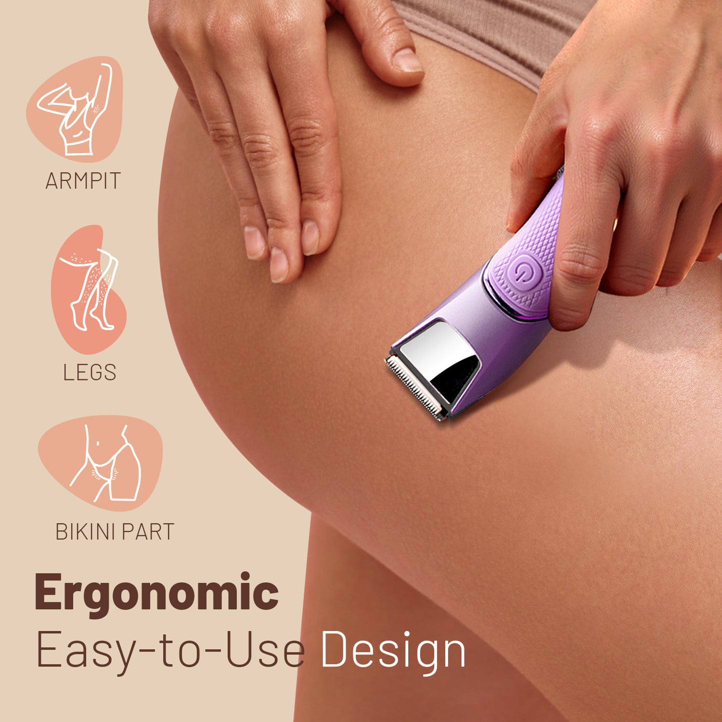 Nogroa Bikini Trimmer for Women, Pubic Hair Trimmer with Mirror & LED Light, Cordless Electric Razor Body Shaver for Trip, USB Rechargeable, IPX7 Waterproof, Ceramic Blade - for Silk Skin, Purple