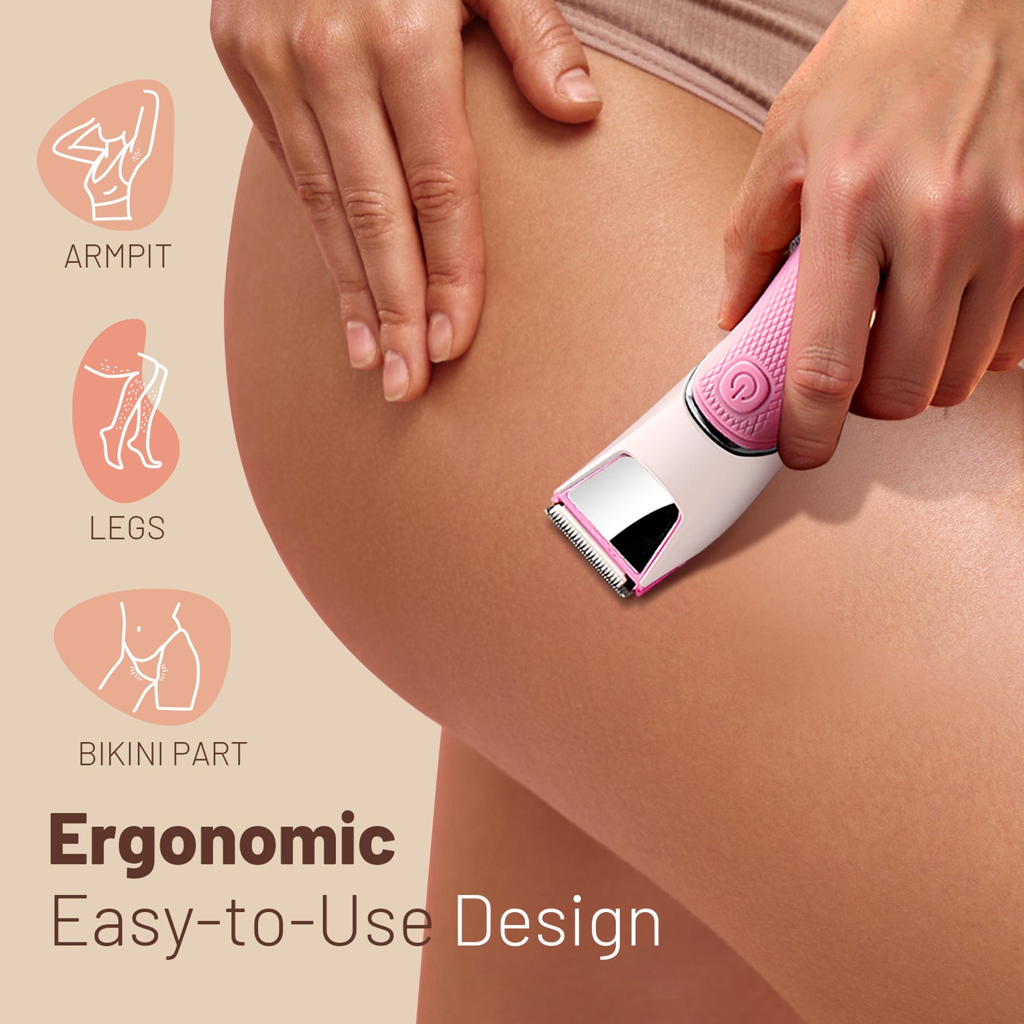 Nogroa Bikini Trimmer for Women, Pubic Hair Trimmer with Mirror & LED Light, Cordless Electric Razor Body Shaver for Trip, USB Rechargeable, IPX7 Waterproof, Ceramic Blade - for Silk Skin