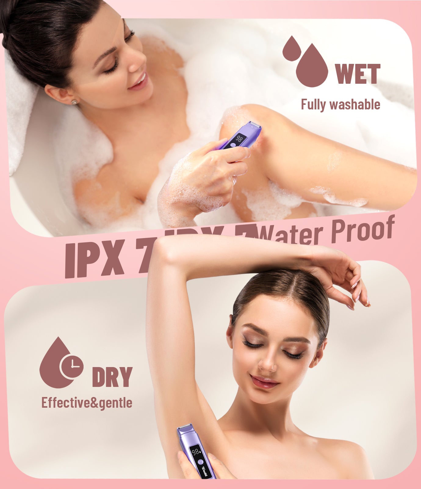 Nogroa Bikini Trimmer for Women, 2-in-1 Womens Electric Razor with Dual Heads, IPX7 Waterproof Wet & Dry Body Pubic Hair Trimmer, USB Rechargeable Cordless Shaver for Face, Lip, Underarm & Legs, Blue