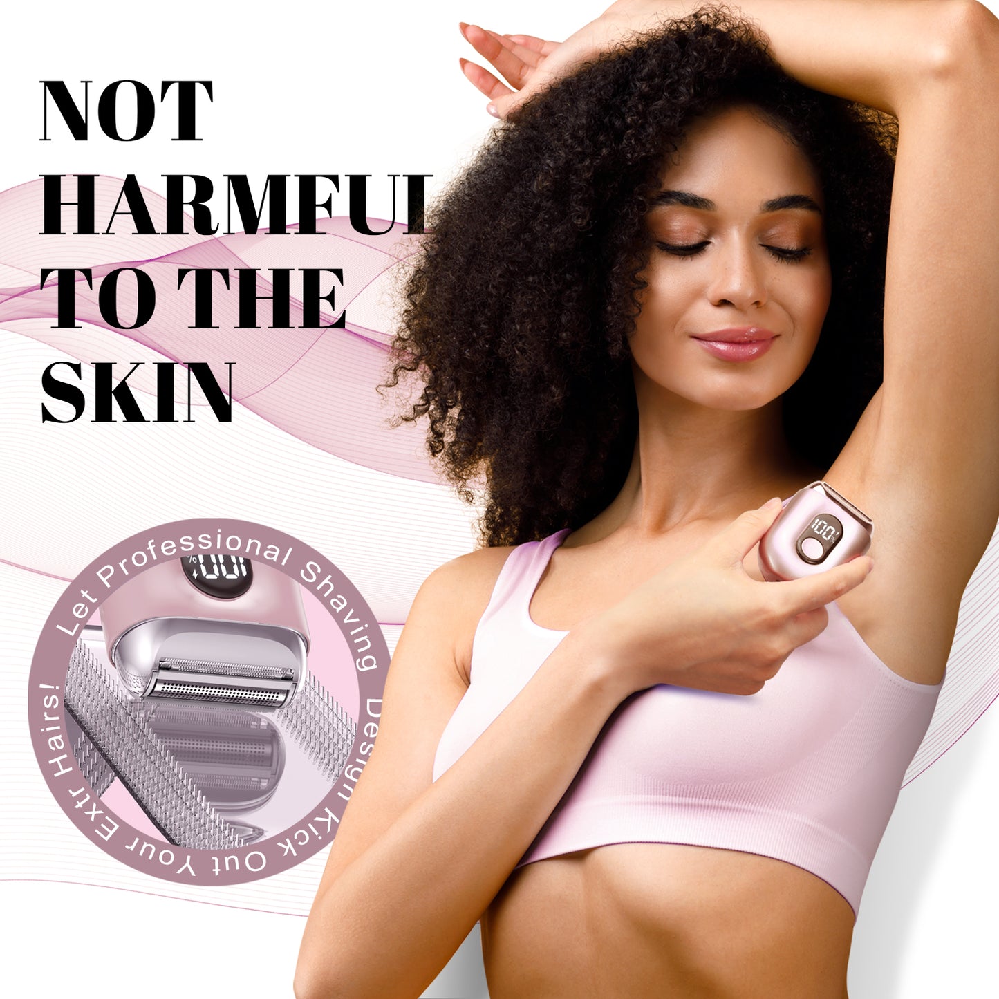 Skdwakiz Cordless Electric Shaver for Women: Mini Electric Razors with LED Display - Rechargeable Bikini Trimmer - IPX7 Waterproof Wet Dry Face Razor for Body Leg, Pink