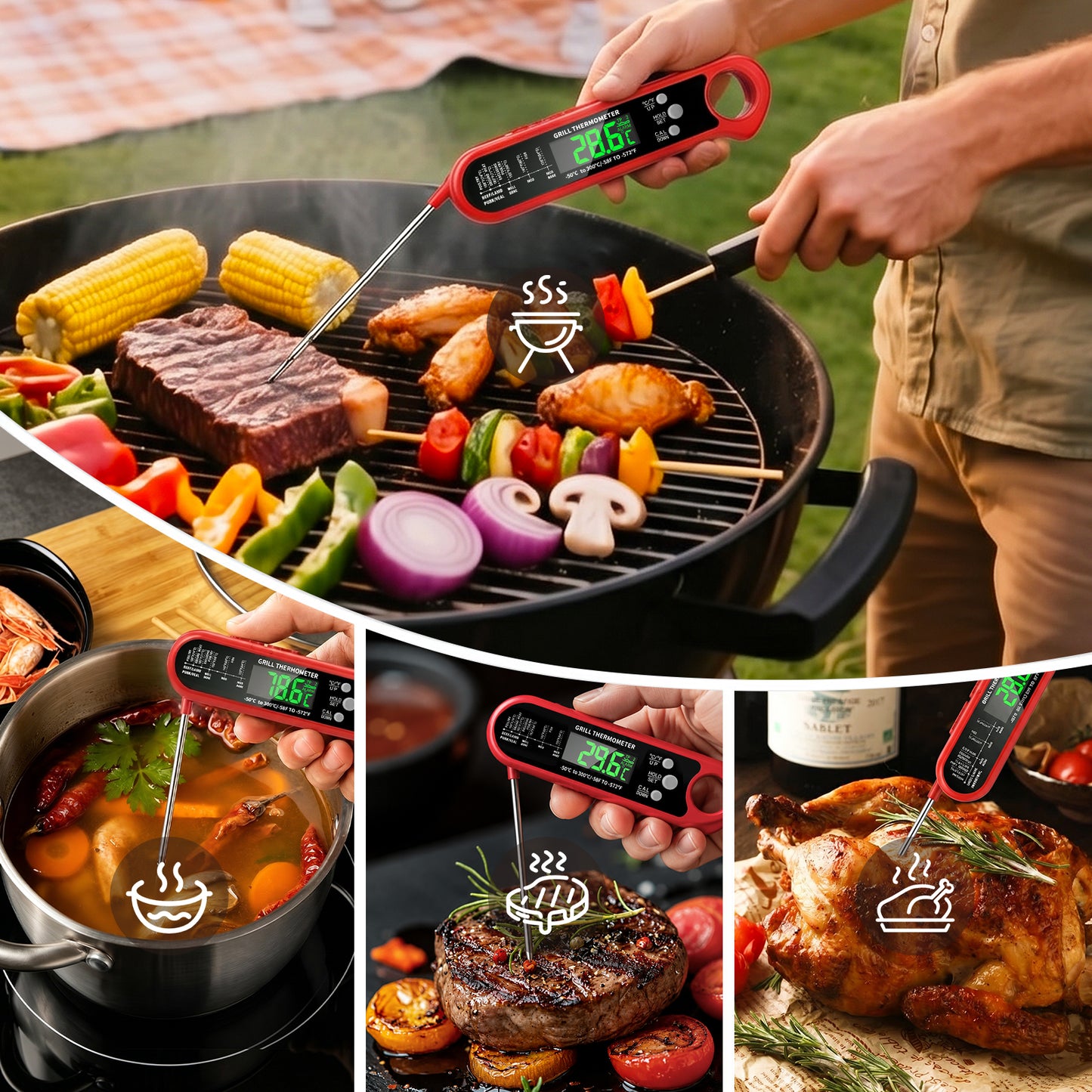 Arenviy Meat Thermometer Digital, Dual Probe Instant Read Food Thermometer with Bottle Opener for BBQ Grilling Cooking, Large LCD Screen, Temp Alarm