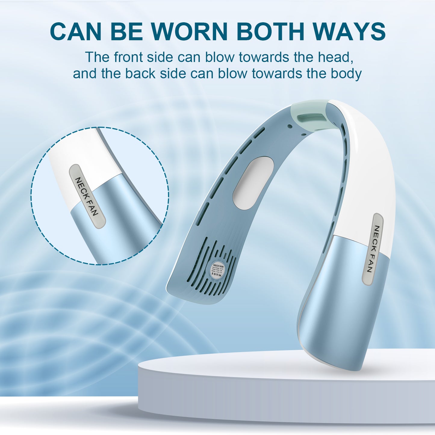 Portable Neck Fan, Personal Fan with Necksupport 5000mAh Battery - Rechargeable Fan Wearable Bladeless - 5 Speeds Cooling Hands-Free Fan for Indoor Outdoor Sports