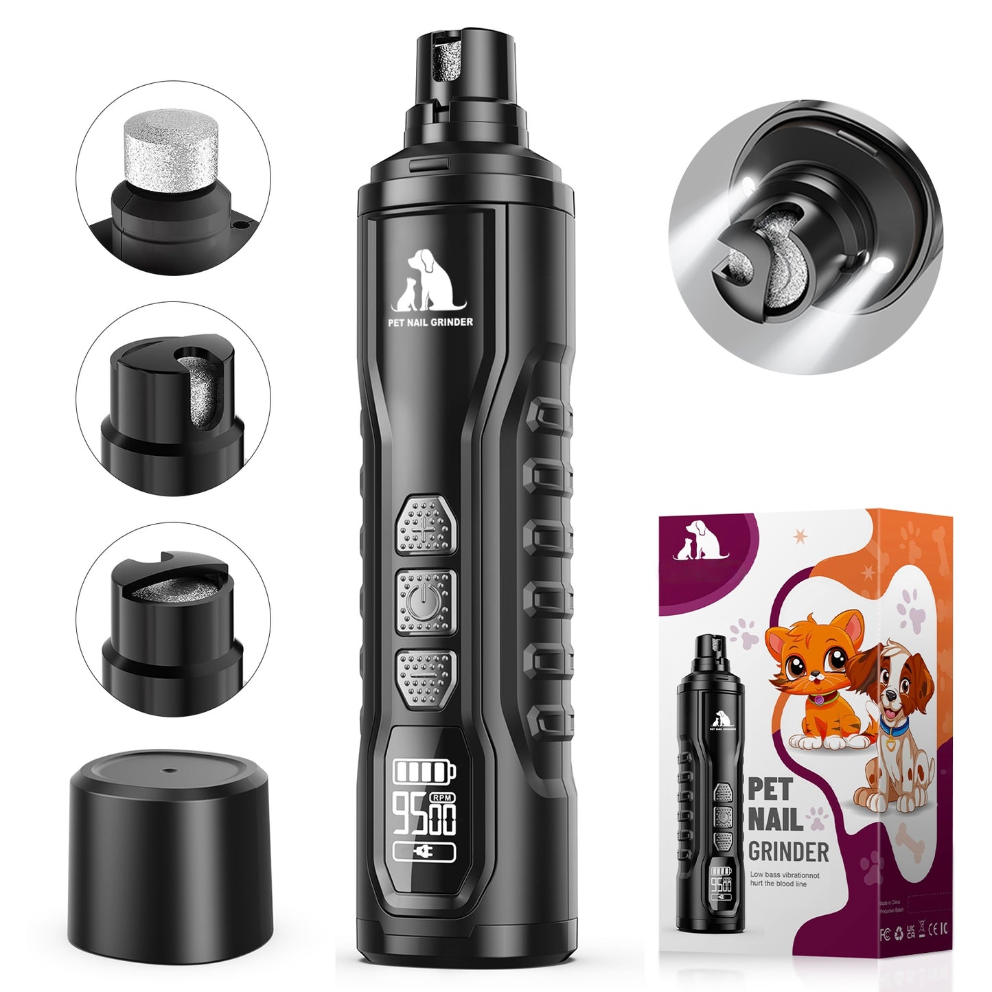 Skdwakiz Professional Dog Nail Grinder with Dual Light - Ultra Quiet Low-Vibration Cat Nail Clippers, Smart 5 Speed Pet Nail Trimmers with LED Display/Fast Charge/Low Battery Reminder