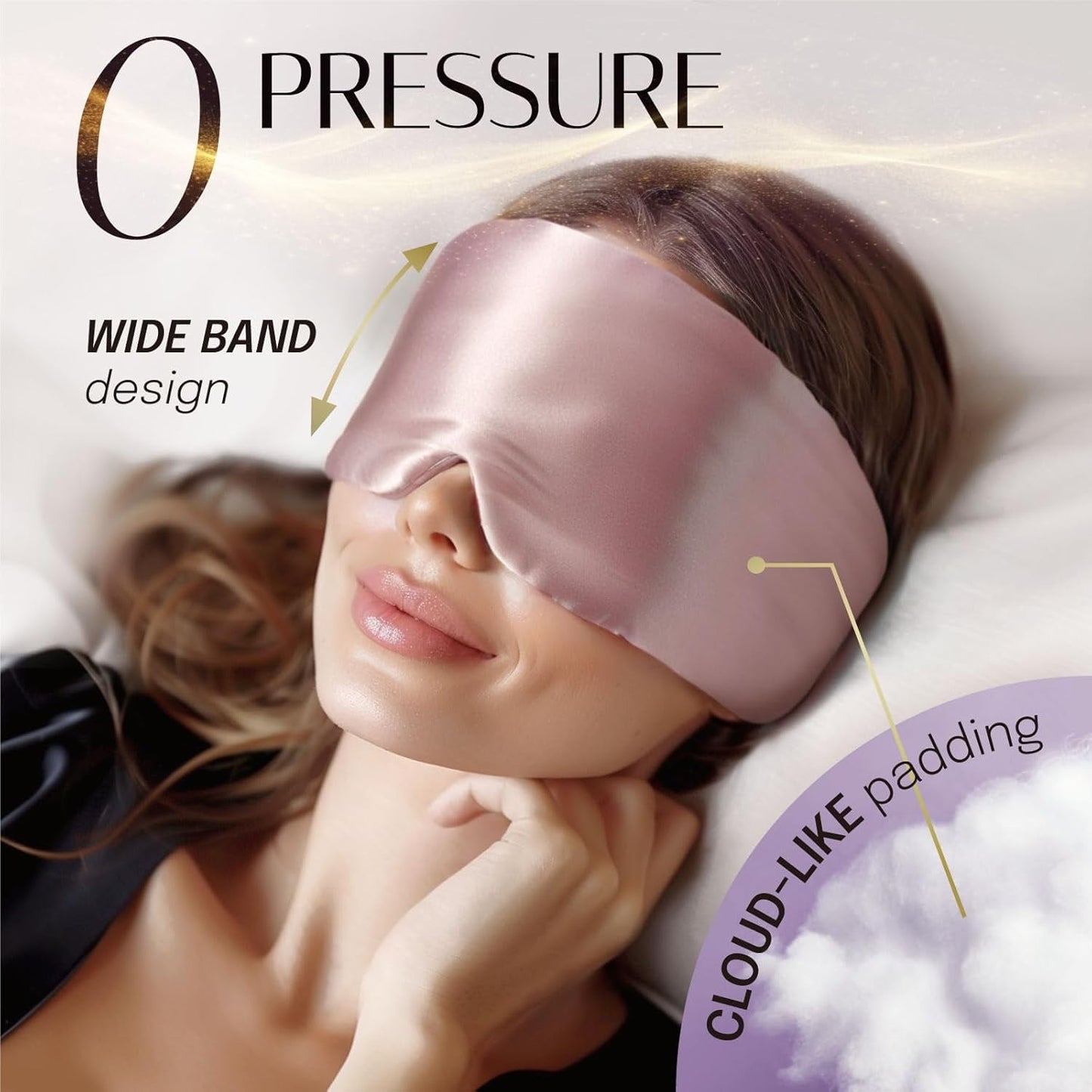 Skdwakiz Sleep Mask for Side Sleeper Women Men, Silk Eye Mask for Sleeping Light Blocking, Soft Breathable Night Blindfold, Adjustable Eye Shade Cover, Sleeping Mask for Flight Nap, Travel, Pink