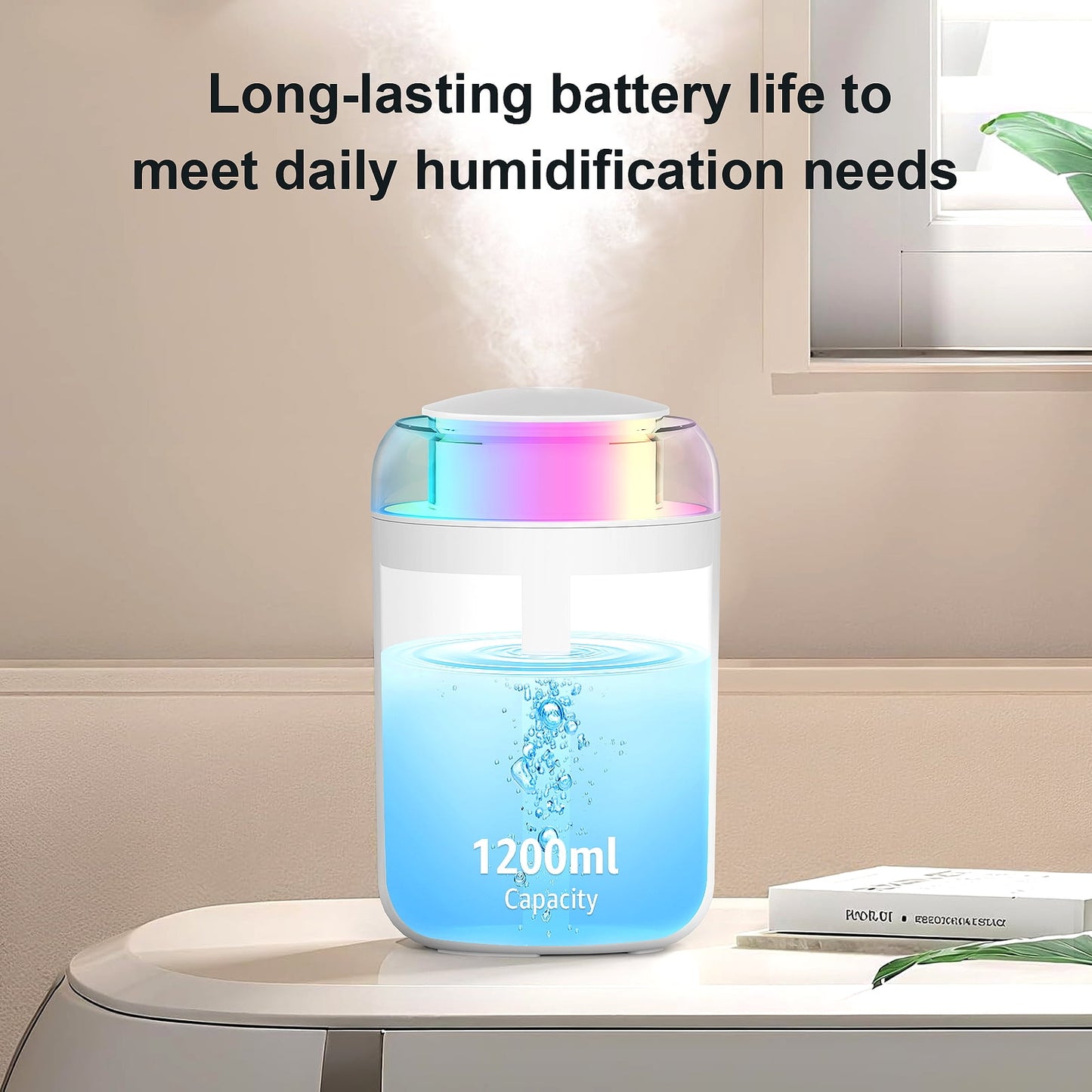 Skdwakiz 1.2L Humidifier for Room, Small Cool Mist Humidifiers with 2 Mist Modes & Colorful Light, Portable Ultrasonic Air Humidifier for Homes, Bedroom