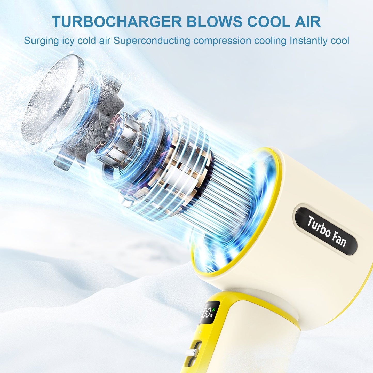 Portable Handheld Fan, 100 Speed Electric Personal Fan Rechargeable with LED Display and Ice Sense Chip to Ice High-Speed Mini Turbo Fan for Outdoor Home