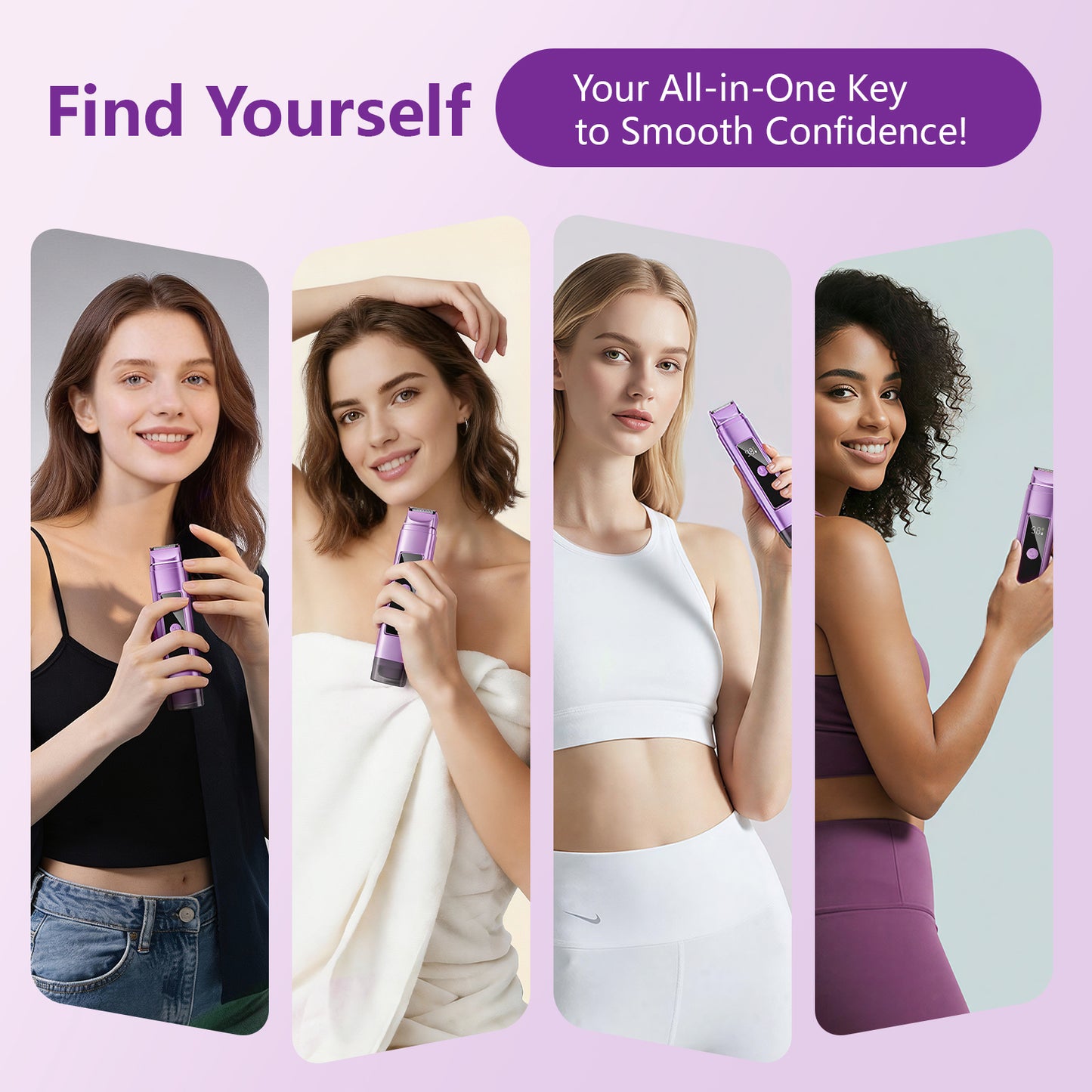 Nogroa Bikini Trimmer for Women, 2-in-1 Womens Electric Razor with Dual Heads, IPX7 Waterproof Wet & Dry Body Pubic Hair Trimmer, Portable Cordless Lady Shaver for Face, Lip, Underarm & Legs, Purple