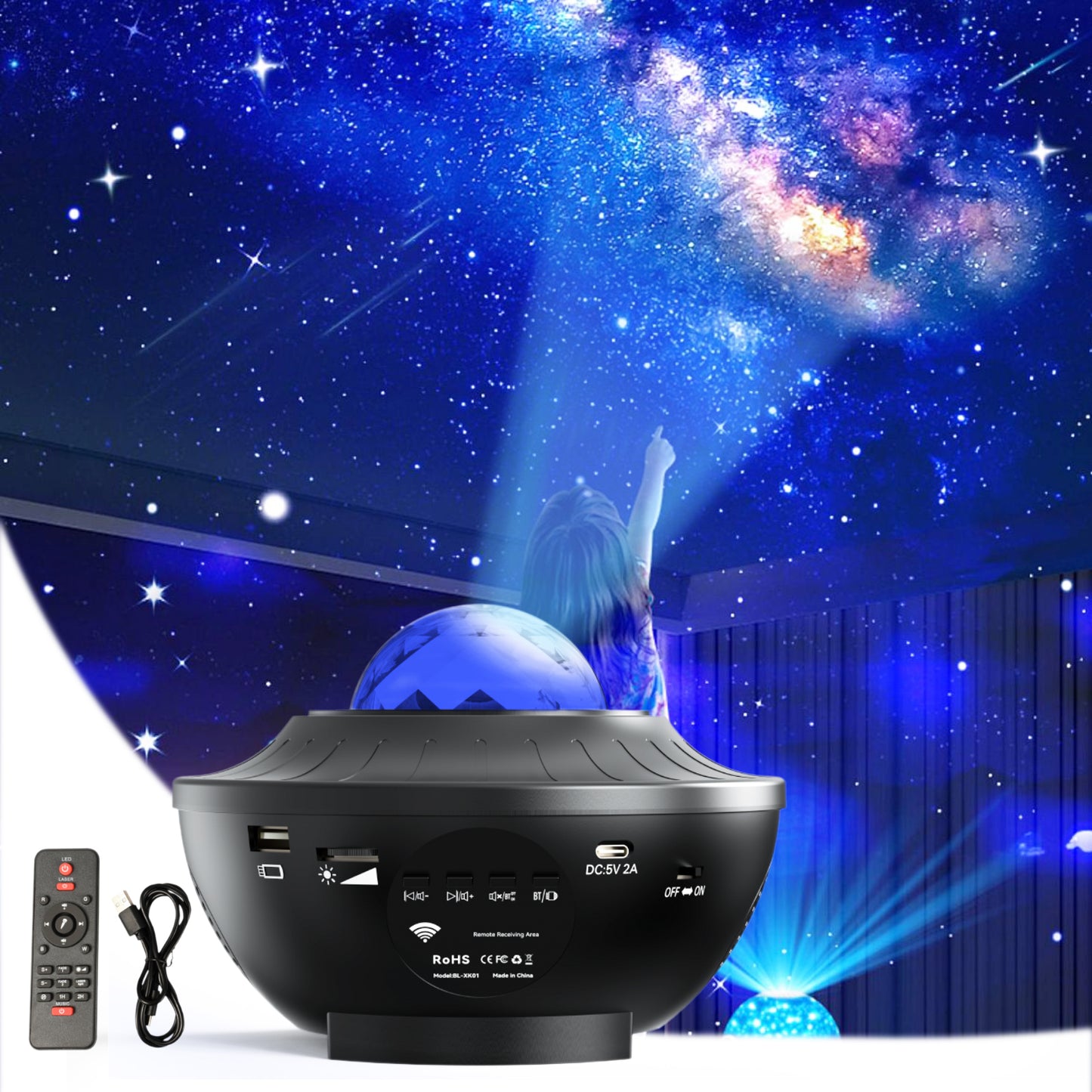 Stars Projector, Galaxy Light Projector for Bedroom 21 Effects Rotating Projection Night Light Ceiling Star Galaxy Projector with Bluetooth Timer and Remote Room Decor Lights for Kids Party