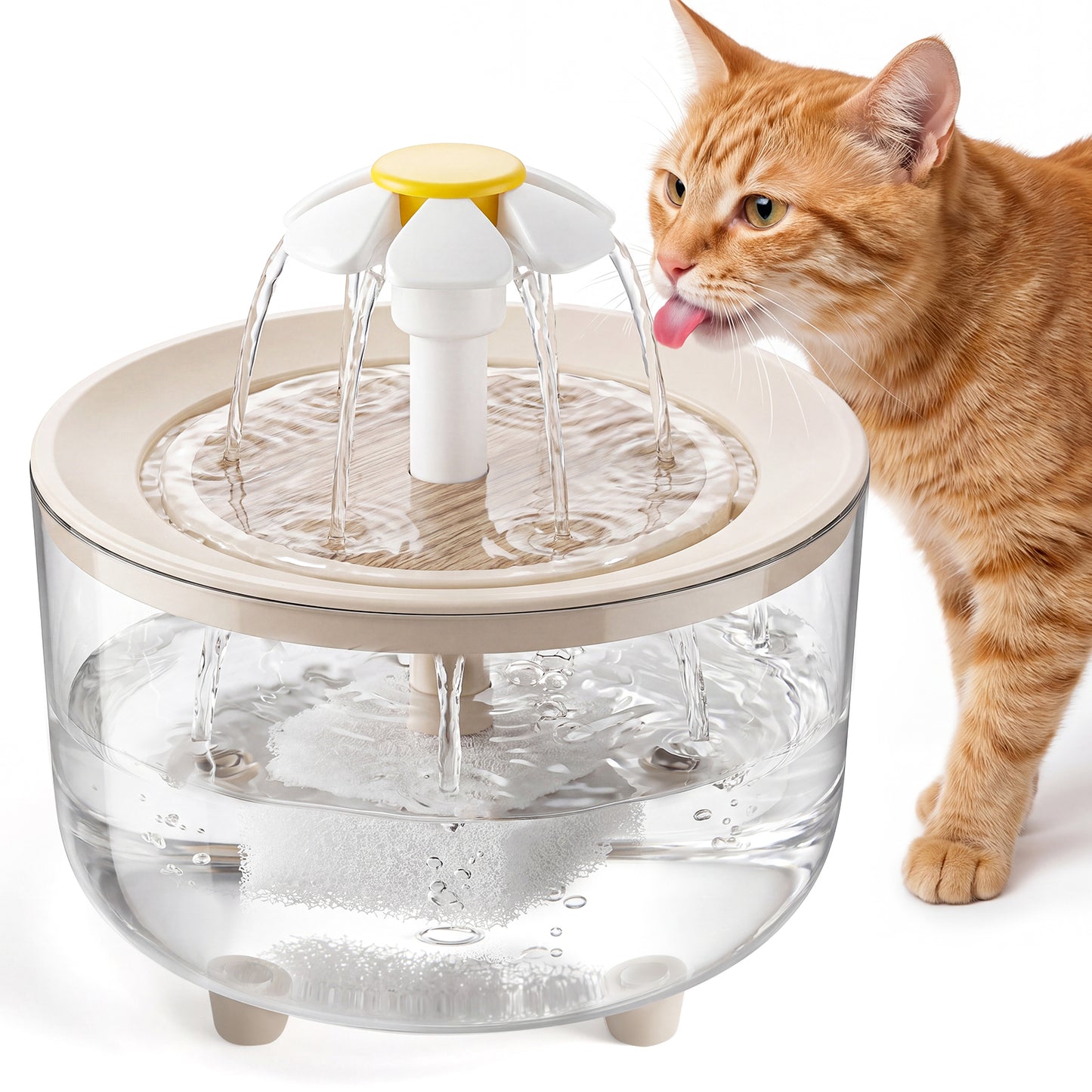 Skdwakiz 1.5L/51oz Cat Water Fountains for Drinking: Low Noise Automatic Pet Water Dispenser with 2 Water Flow Mode & Anti-Dry Burn - Cute Flower Shape Water Bowl for Cats and Dogs, Clear
