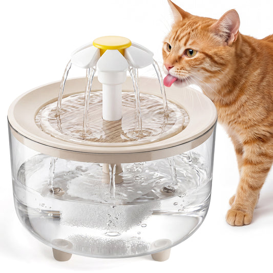 Skdwakiz 1.5L/51oz Cat Water Fountains for Drinking: Low Noise Automatic Pet Water Dispenser with 2 Water Flow Mode & Anti-Dry Burn - Cute Flower Shape Water Bowl for Cats and Dogs, Clear