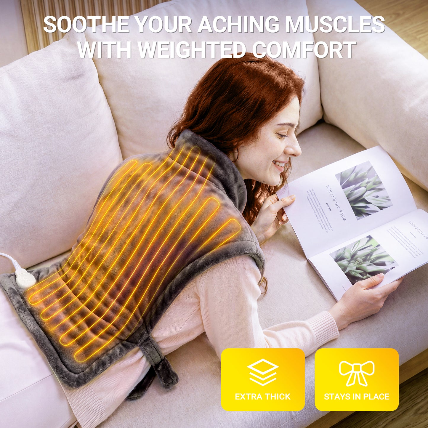 TCVOR Extra Large Heating Pad for Neck and Shoulders and Back, Full Body Flannel Weighted Electric Heating Pad with 6 Heat Settings & 3 Timer Auto Shut off, 24 x 33 in
