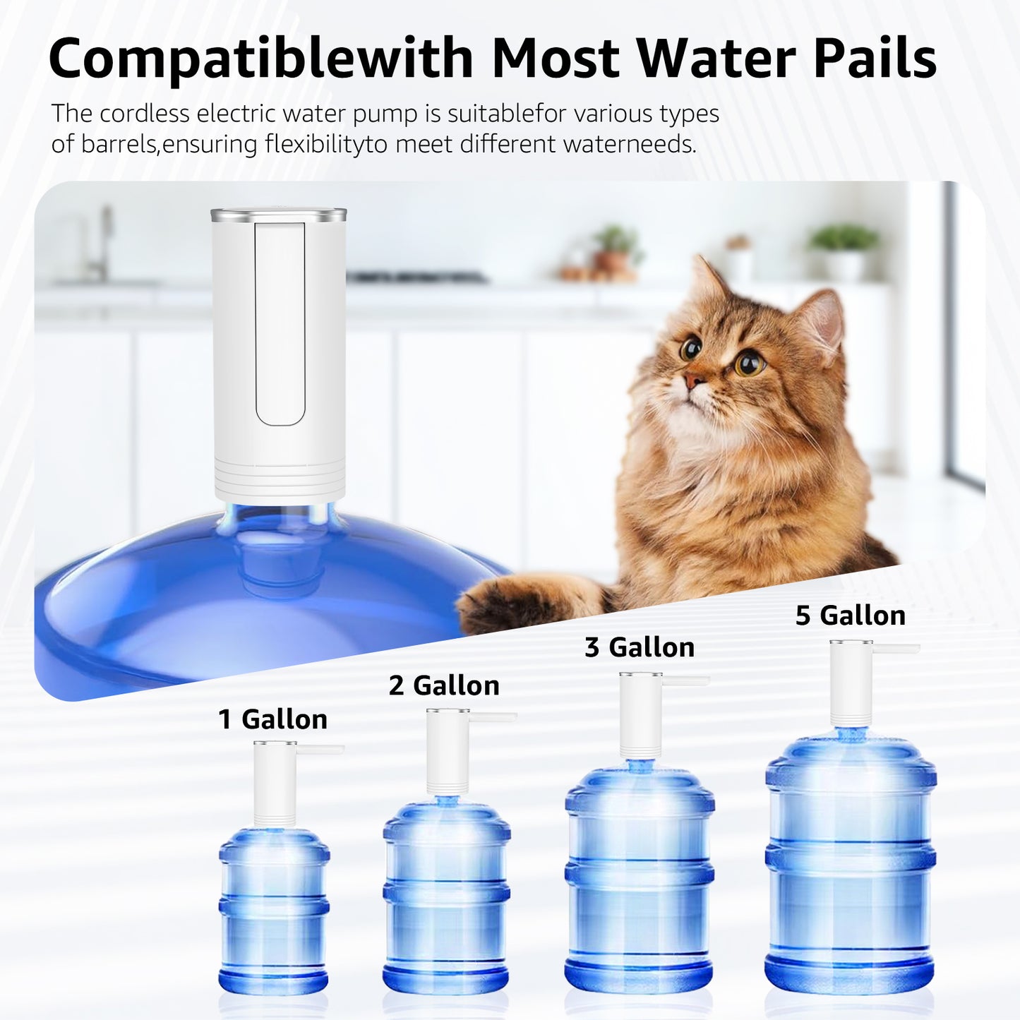 Skdwakiz Portable Water Dispenser, Foldable Electric Water Bottle Pump Universal 2, 3, 4, and 5 Gallon USB Rechargeable and Automatic Off Switch Water Bottle Pump for Home Kitchen Office