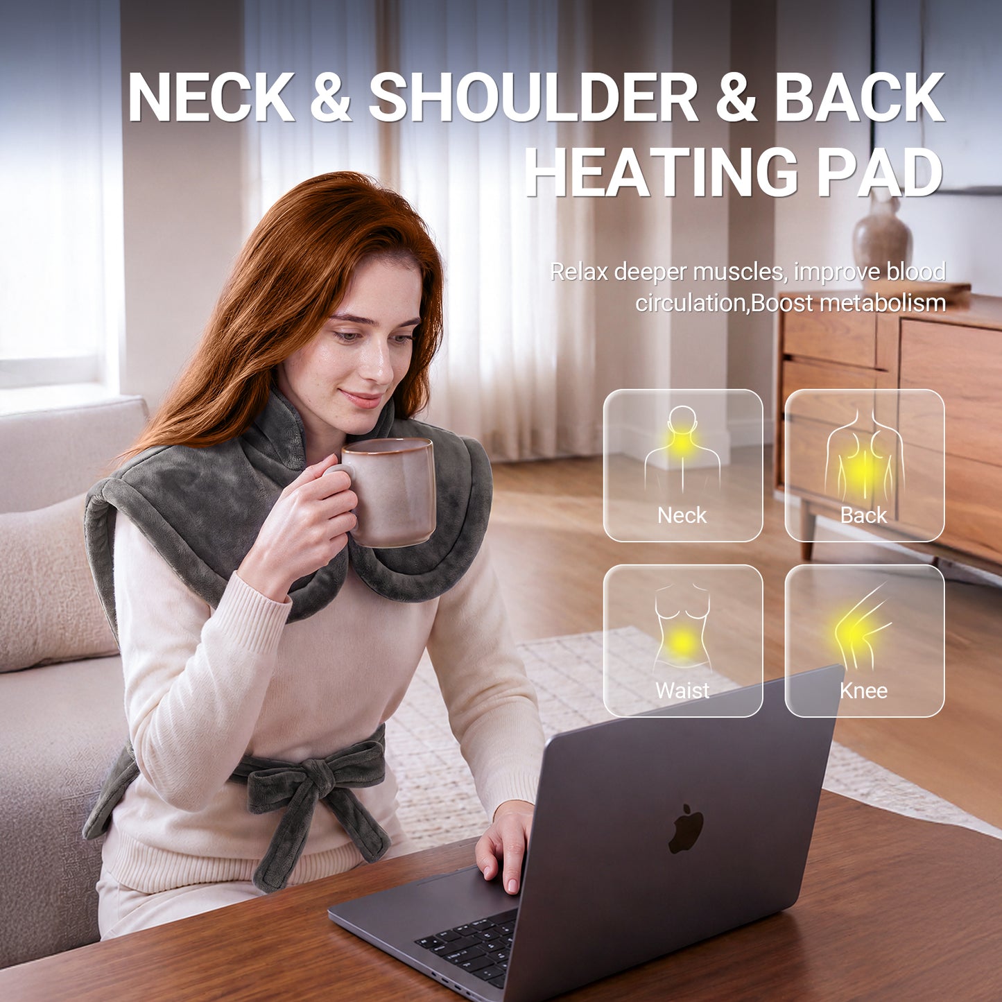 TCVOR Extra Large Heating Pad for Neck and Shoulders and Back, Full Body Flannel Weighted Electric Heating Pad with 6 Heat Settings & 3 Timer Auto Shut off, 24 x 33 in