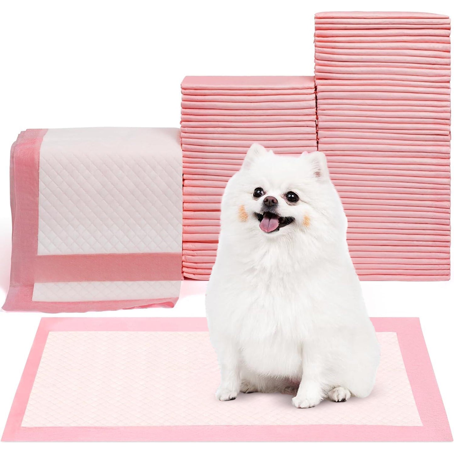 Skdwakiz Puppy Pads, 100 Count Thickened Disposable Pee Pads 18" x 13" for Dogs Potty Training, Super Absorbent | Leak-Proof | Quick-Dry Wee Wee Pads for Dog, Cat, Rabbits and Guinea Pigs (Pink)