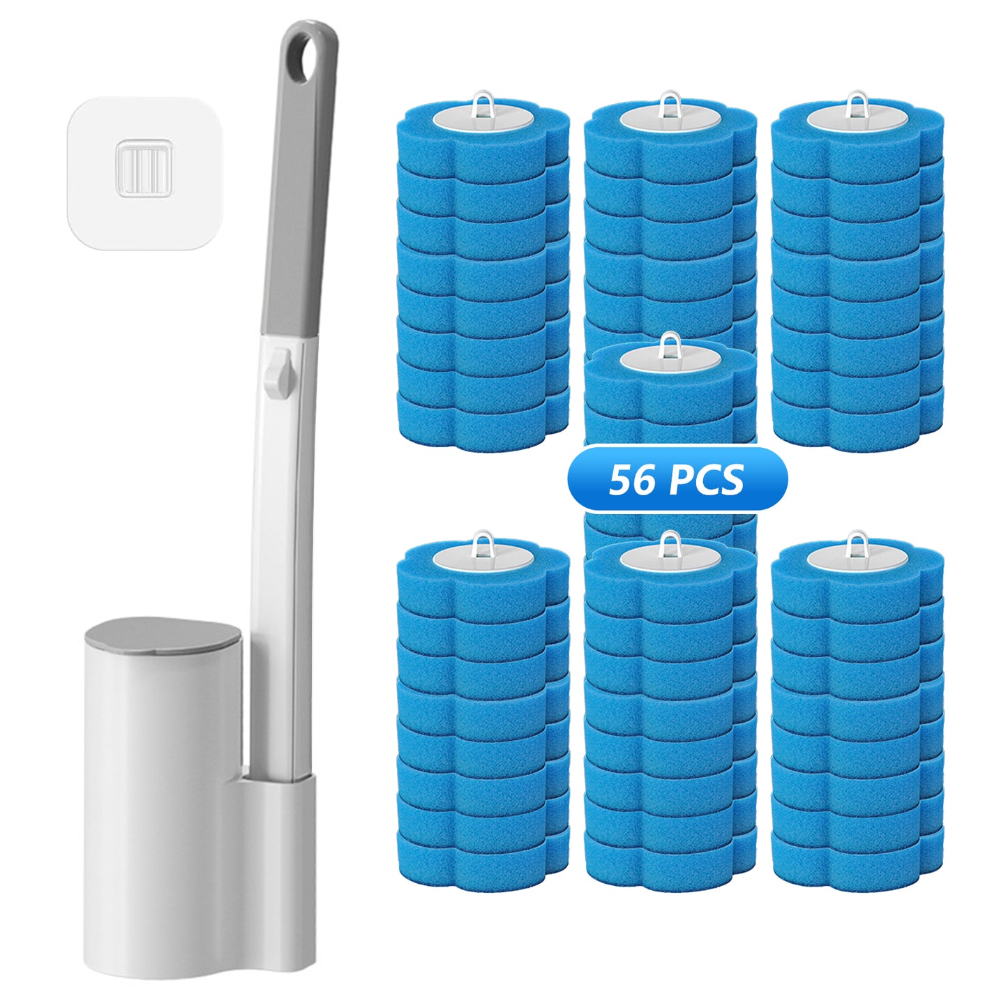 Skdwakiz Disposable Toilet Brush and Holder Set, Toilet Bowl Cleaner Wands with 56 Cleaner Refills, Disposable Cleaning Tools for Toilet, Bathroom Cleaning, Bathtub