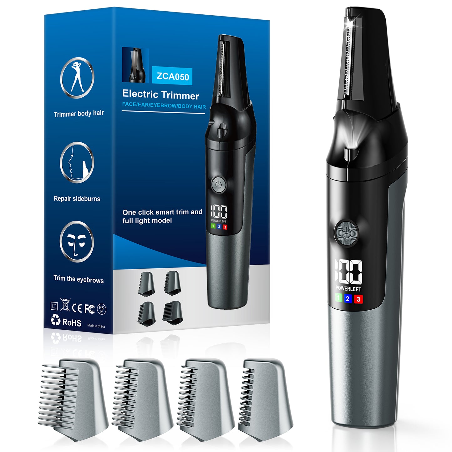 Arenviy Electric Body Trimmer for Men, No-Nick Pubic Hair Trimmer, Groin & Ball Shaver with 4 Combs, IPX6 Waterproof Body Groomer, Back Shaver for Men, LCD Display, LED Light & USB Rechargeable