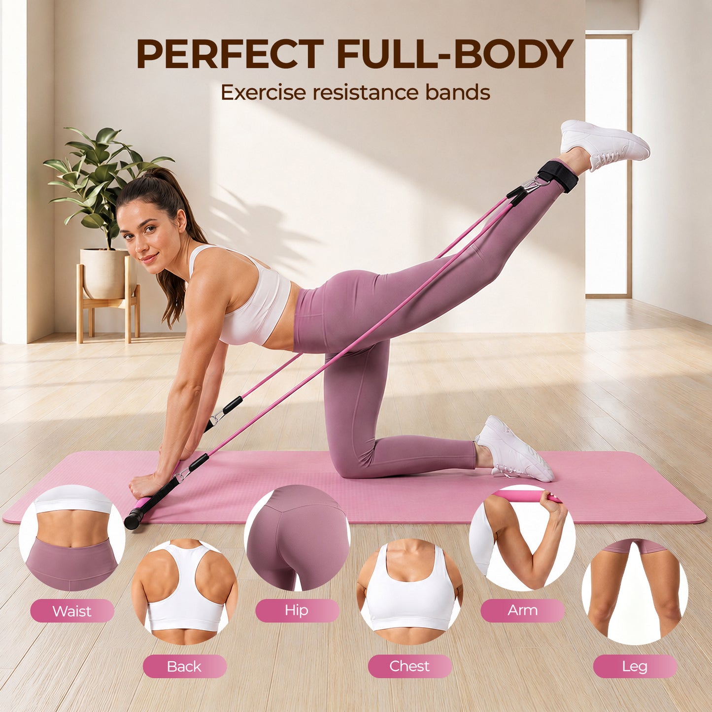 Pilates Bar Kit with Resistance Bands, Adjustable 3-Section Pilates Bar Kit, Stackable Bands Workout Equipment, Suitable for Arms, Waist, Hips & Legs, Home Exercise Fitness Equipment for Women & Men