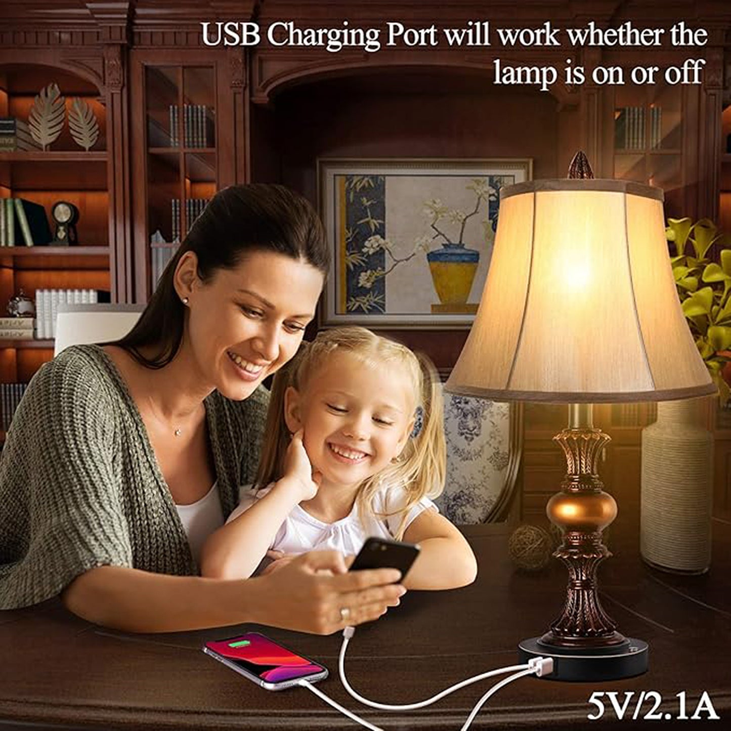 Skdwakiz 22" Table Lamps Set of 2, Lamps for Bedroom with USB Charging Ports, 3 Way Dimmable Touch with Linen Fabric Lampshade, Modern Small Table Lamp for Nightstand, Living Room (Bulbs Include)