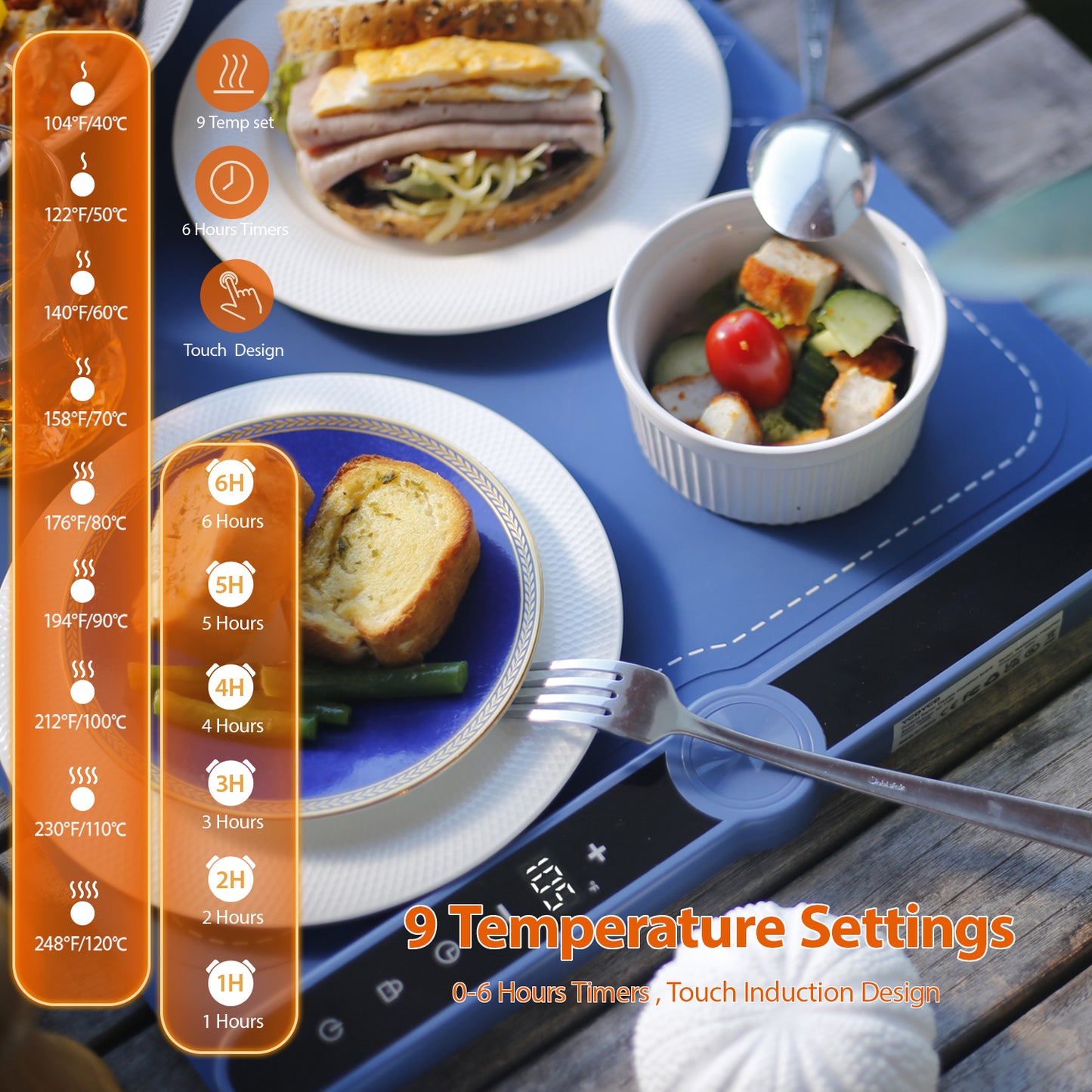 Skdwakiz Electric Warming Tray, Portable Rollable Food Warmer: 9 Temperature Settings - 8s Fast Heating Foldable Hot Plate for Buffet, Party, Family Gatherings, Holiday