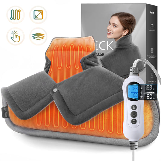 TCVOR 19''x24'' Heating Pad for Neck and Shoulders, 2Lb Weighted Soft Flannel Electric Heating Pads with 6 Heat Settings & 6 Timer Auto Shut Off, Gray