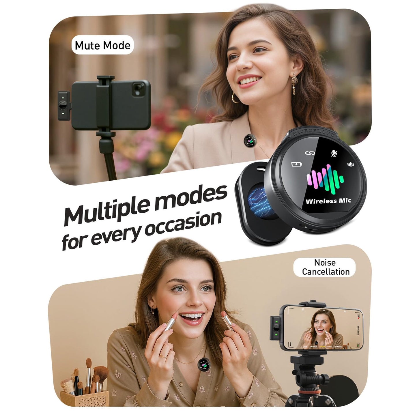 Skdwakiz Wireless Lavalier Microphone for iPhone and Android, Mini Microphones with Charging Case - 80 Hour Battery Life, Magnetic Clip Lapel Mic for Video Recording