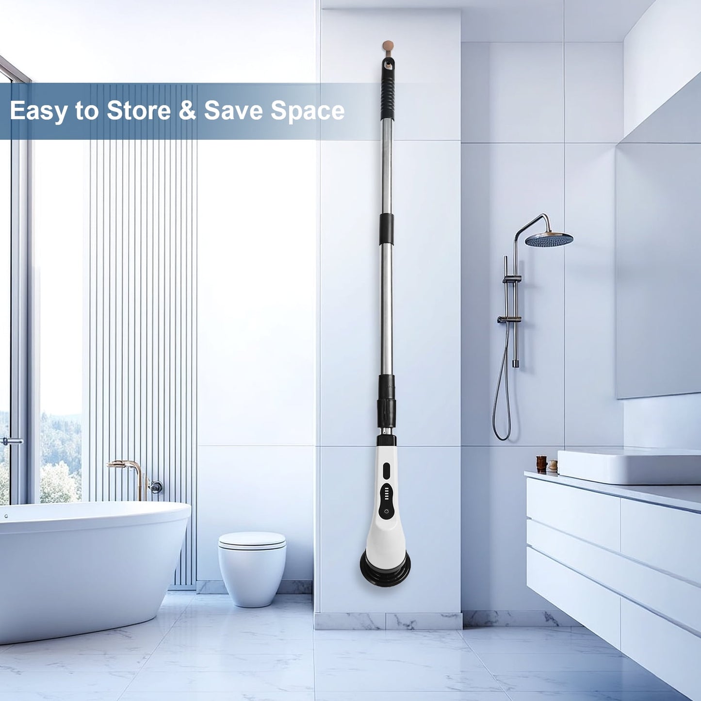 Skdwakiz Electric Spin Scrubber, Cordless Cleaning Brush with Long Handle & 9 Replaceable Heads, Power Shower Scrubber for Bathroom, Bathtub & Tile Floor
