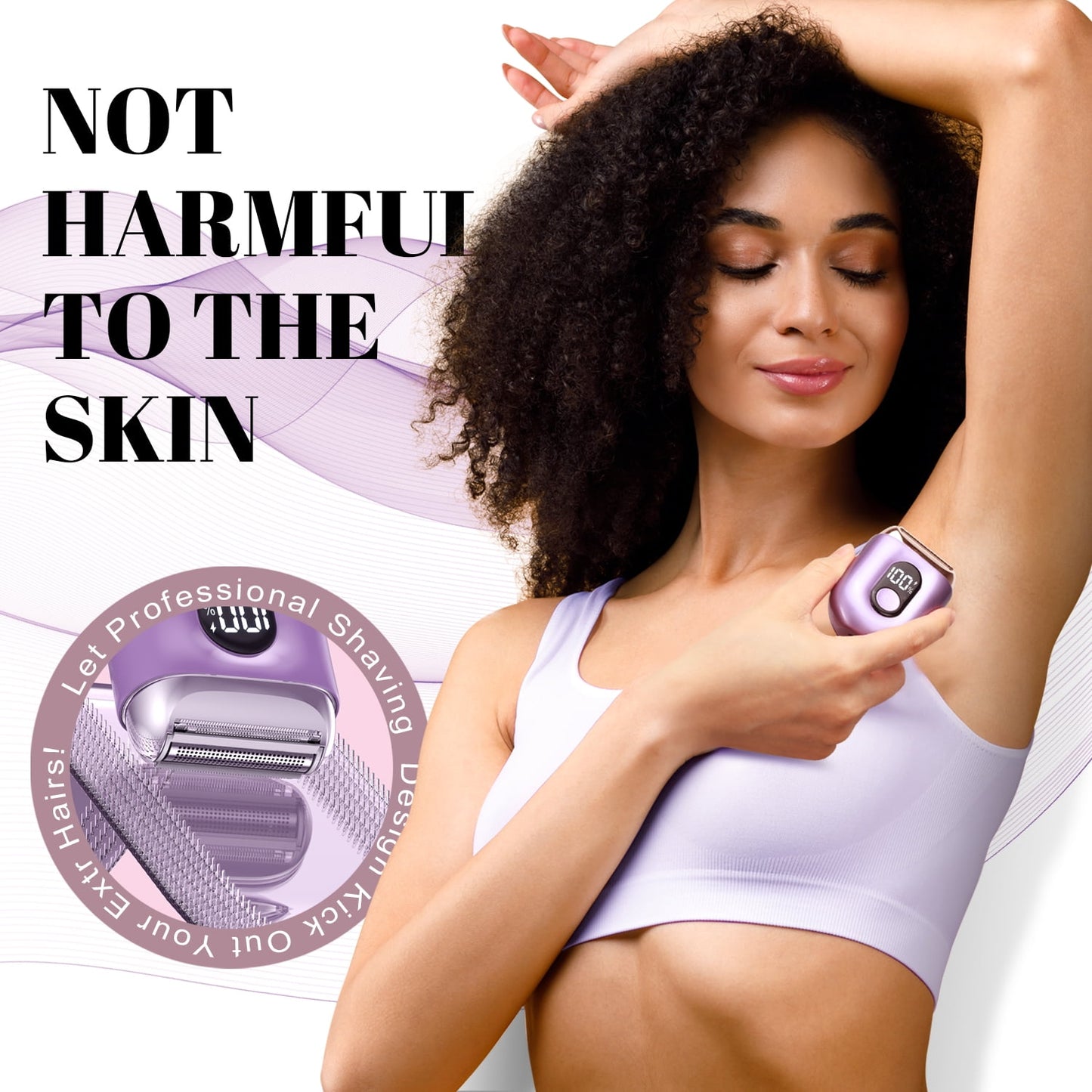 Nogroa Electric Razor for Women: Mini Electric Foil Shavers with IPX7 Waterproof Led Display - Rechargeable Bikini Trimmer - Cordless Portable Body Hair Trimmer for Underarm Leg Arm Face, Purple