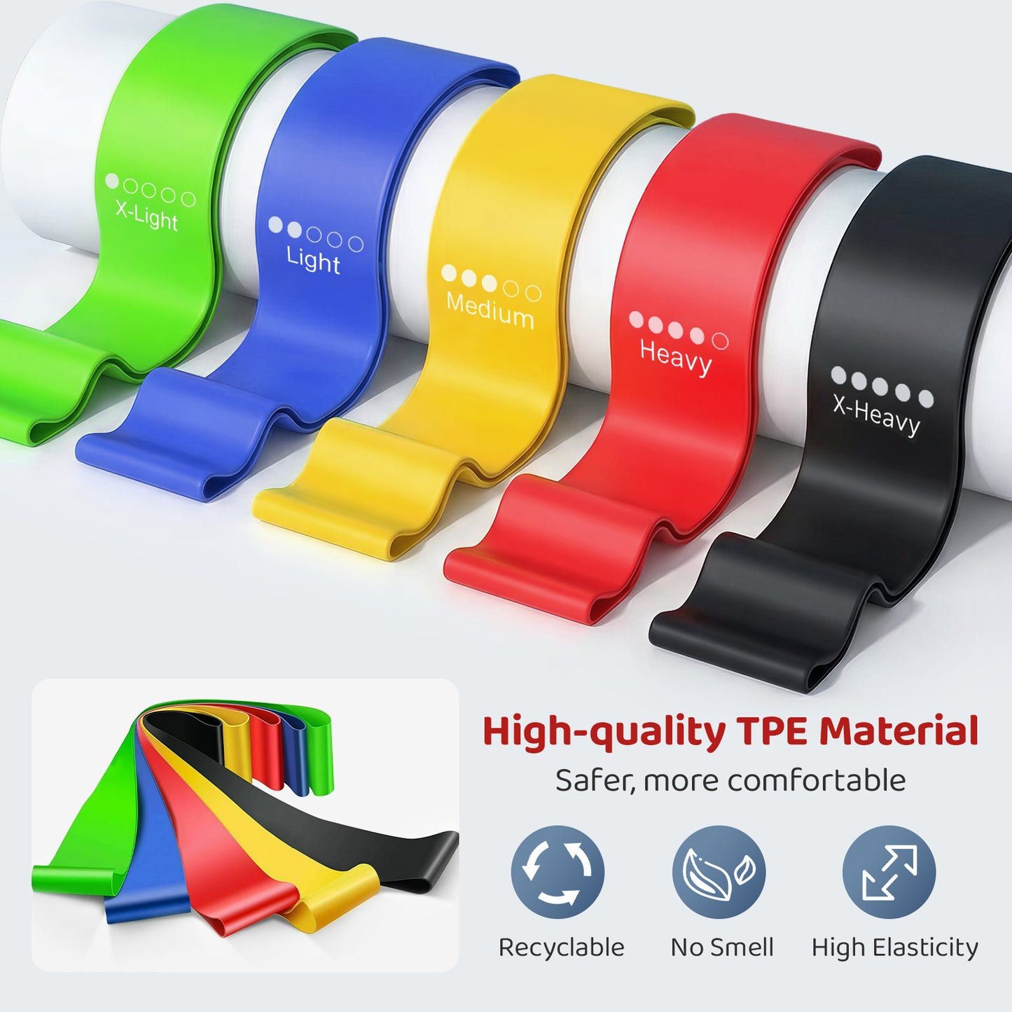 Resistance Bands for Working Out, Exercise Bands for Fitness, Stretching, Yoga, and Strength Training, Indoor &amp; Outdoor Workout Bands for Women, Men, 5 Resistance Levels