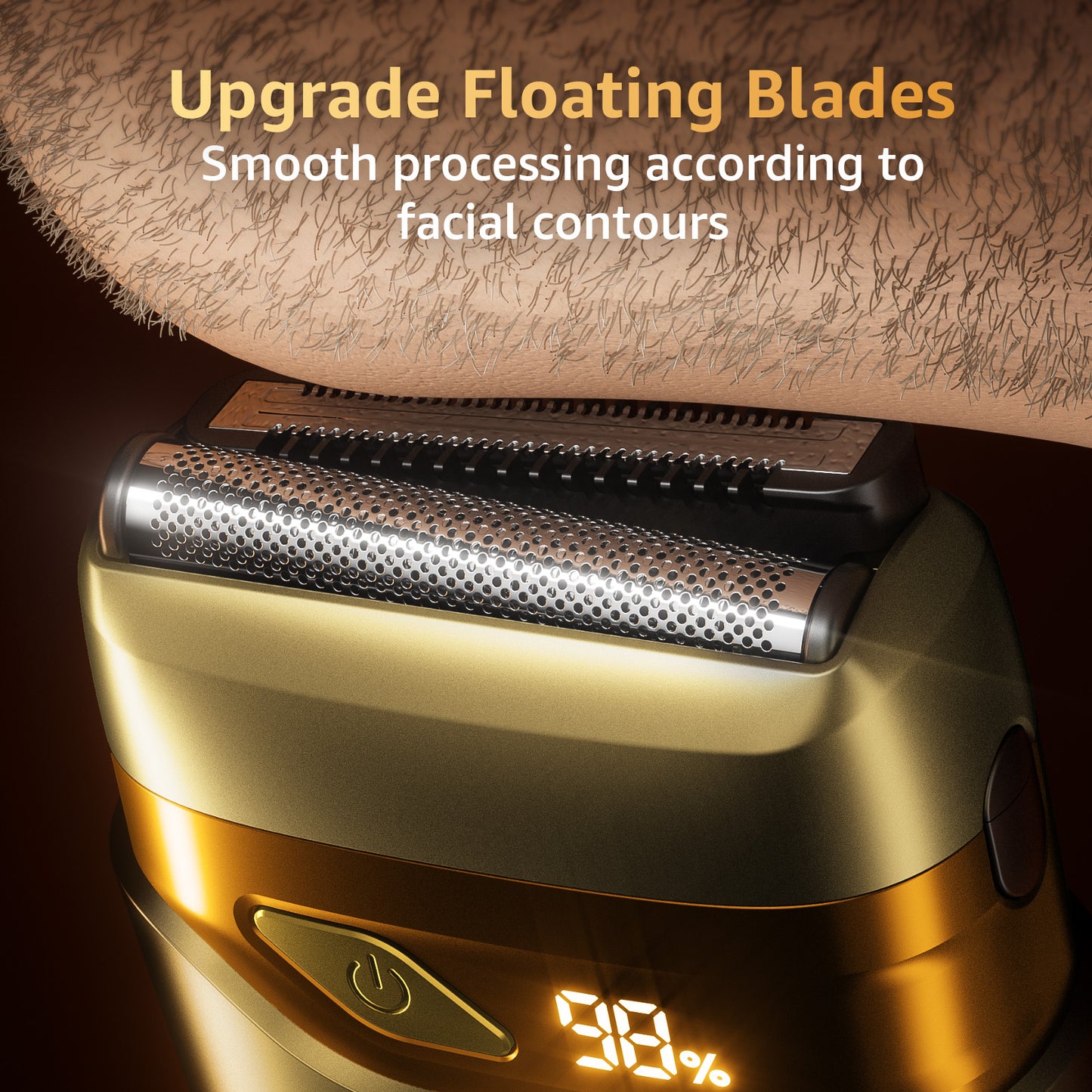 Nogroa Electric Shaver for Men: Mini Electric Face Razor with 2 Floating Blades, Fast Charging LED Display, Cordless Men's Body Shaver & Portable Beard Trimmer for Home, Travel, Business, Gold