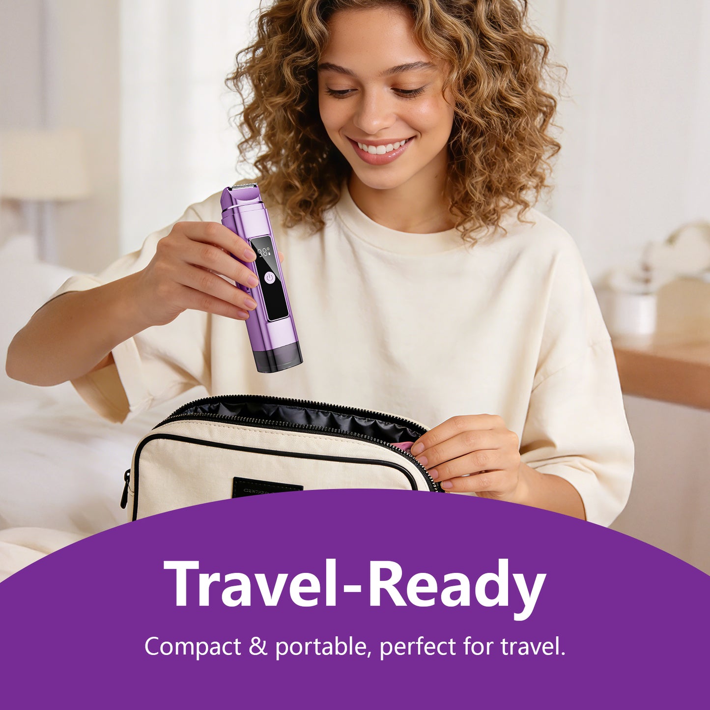 Nogroa Bikini Trimmer for Women, 2-in-1 Womens Electric Razor with Dual Heads, IPX7 Waterproof Wet & Dry Body Pubic Hair Trimmer, Portable Cordless Lady Shaver for Face, Lip, Underarm & Legs, Purple