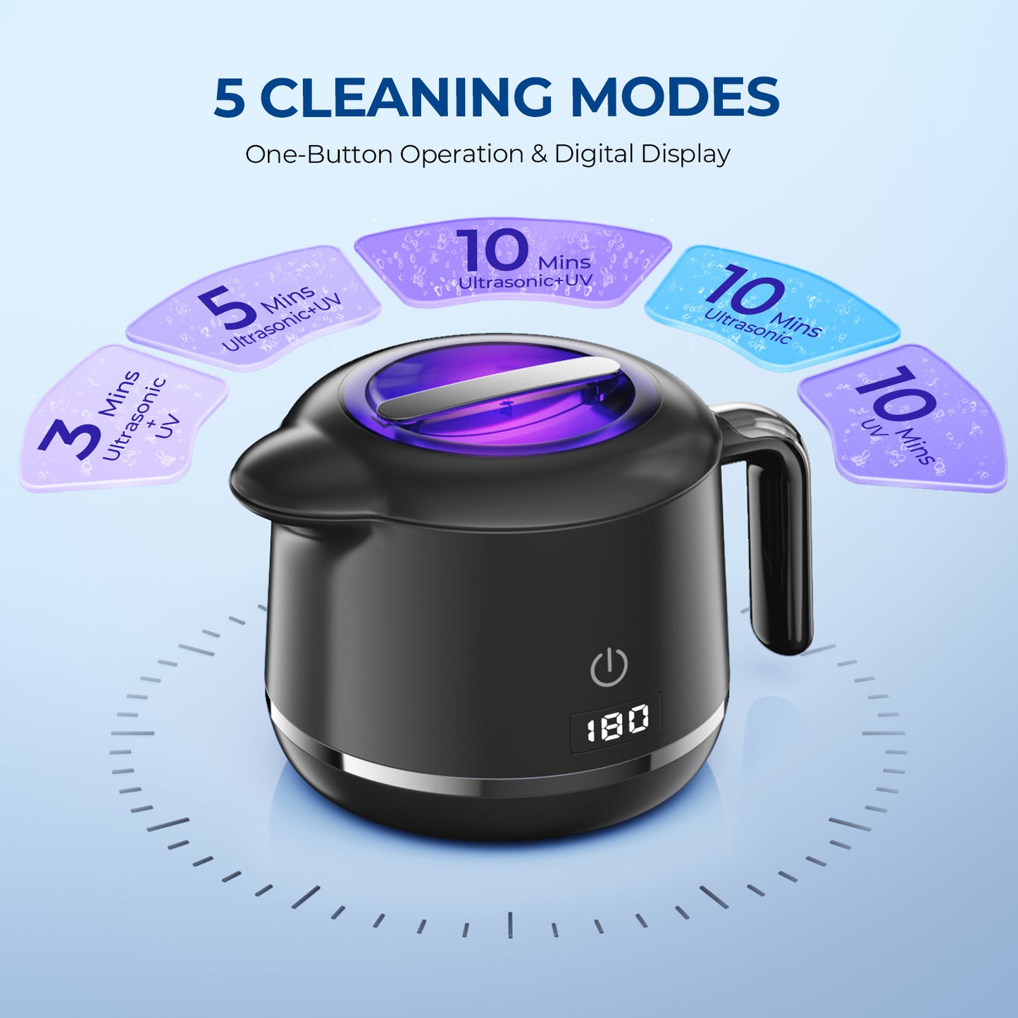 KOPEXY Ultrasonic Retainer Cleaner, 45kHz Dental Cleaning Pod for Denture, Mouth Guard, Aligner, Braces, Toothbrush Head & Jewelry, 5 Modes 45dB UV Cleaner with Digital Timer, 200ML