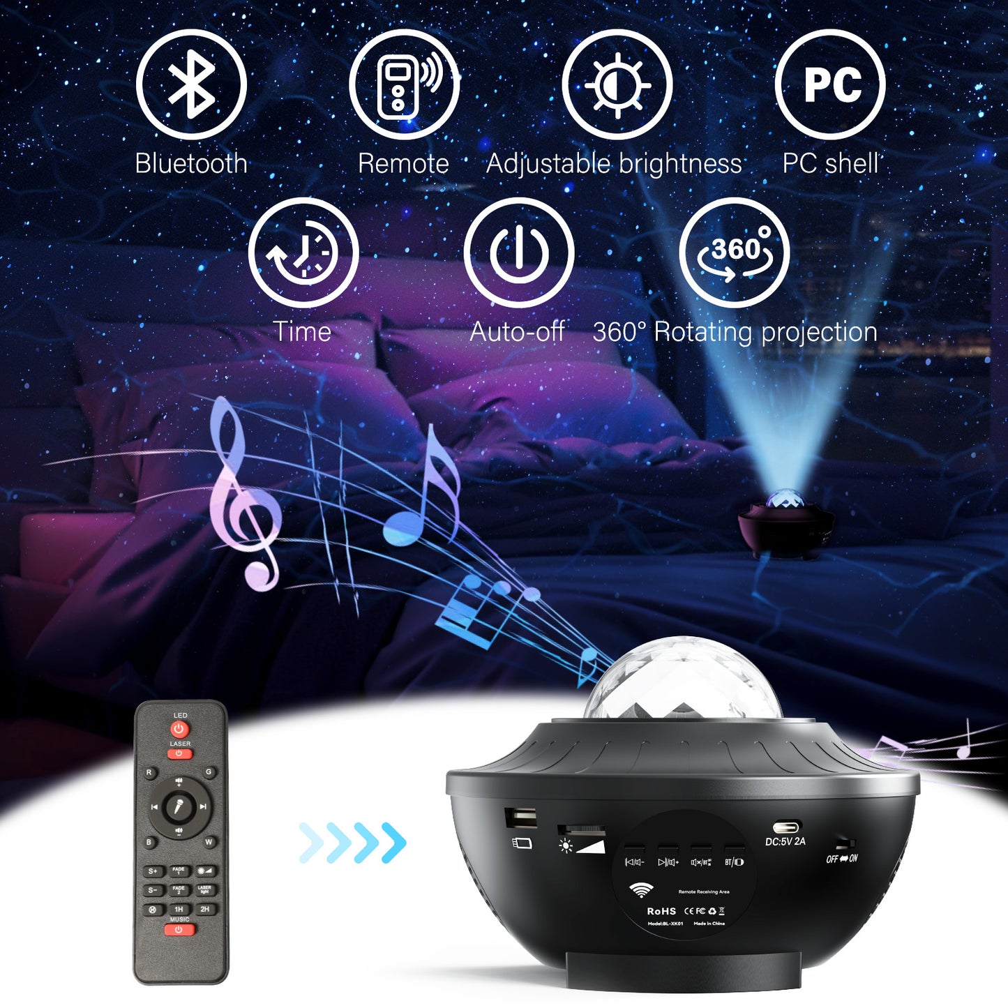Stars Projector, Galaxy Light Projector for Bedroom 21 Effects Rotating Projection Night Light Ceiling Star Galaxy Projector with Bluetooth Timer and Remote Room Decor Lights for Kids Party