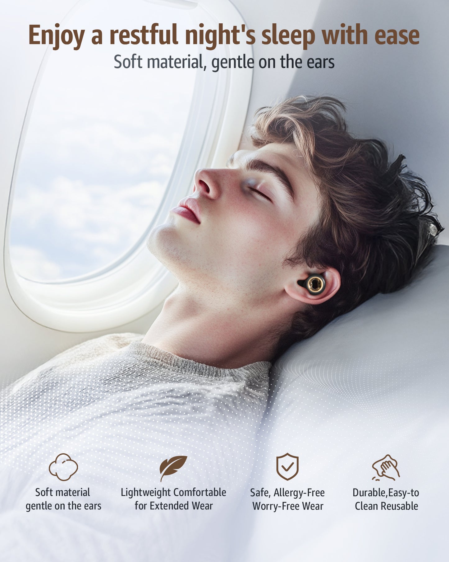 KOPEXY Ear Plugs for Sleeping Noise Cancelling, 45dB Quiet Earbud with 8 Eartips, Soft Reusable Noise-Reducing Earplugs, Silicone Hearing Protection Earplugs for Sleep, Deep Focus, Concert & Travel