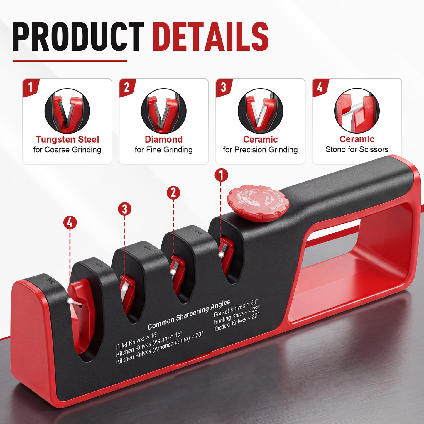 Arenviy 4-in-1 Knife Sharpener, 6 Precision 4-Stage Kitchen Knife Sharpener, Helps Repair, Restore, Polish Blades, Fits Most Knives and Scissors